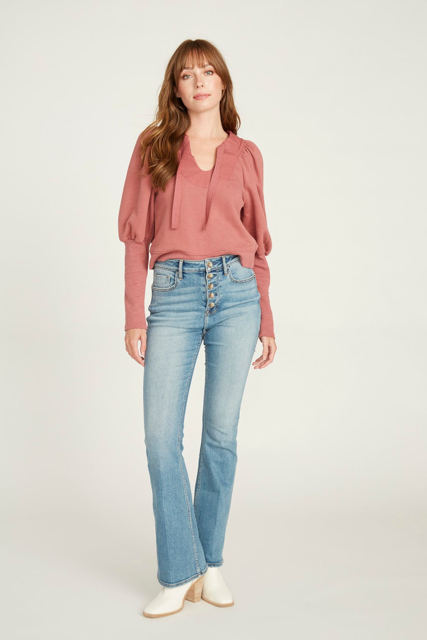 Lena Boot Cut with Button Fly in Light Wash  - SALE