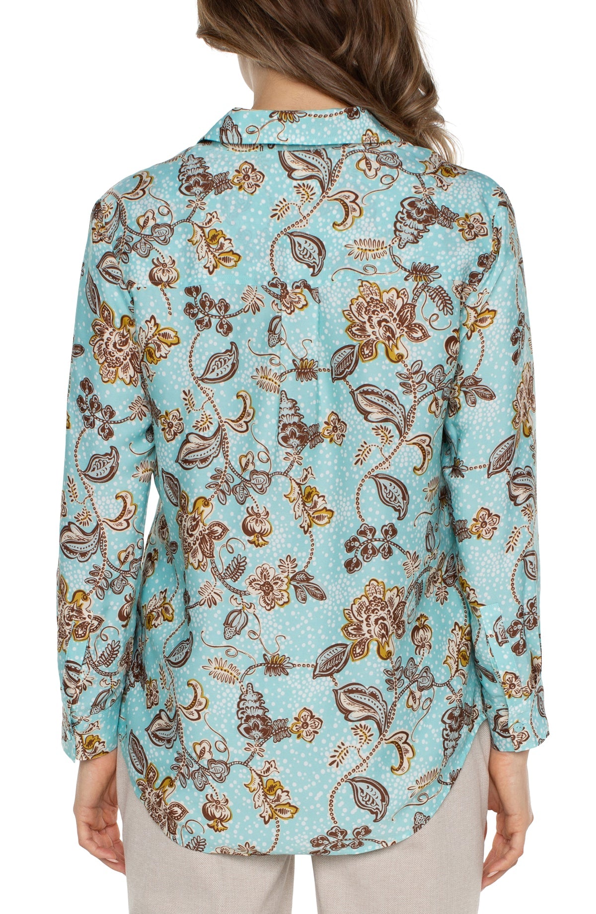 Button Up Woven Blouse - Pastel Turquoise Floral