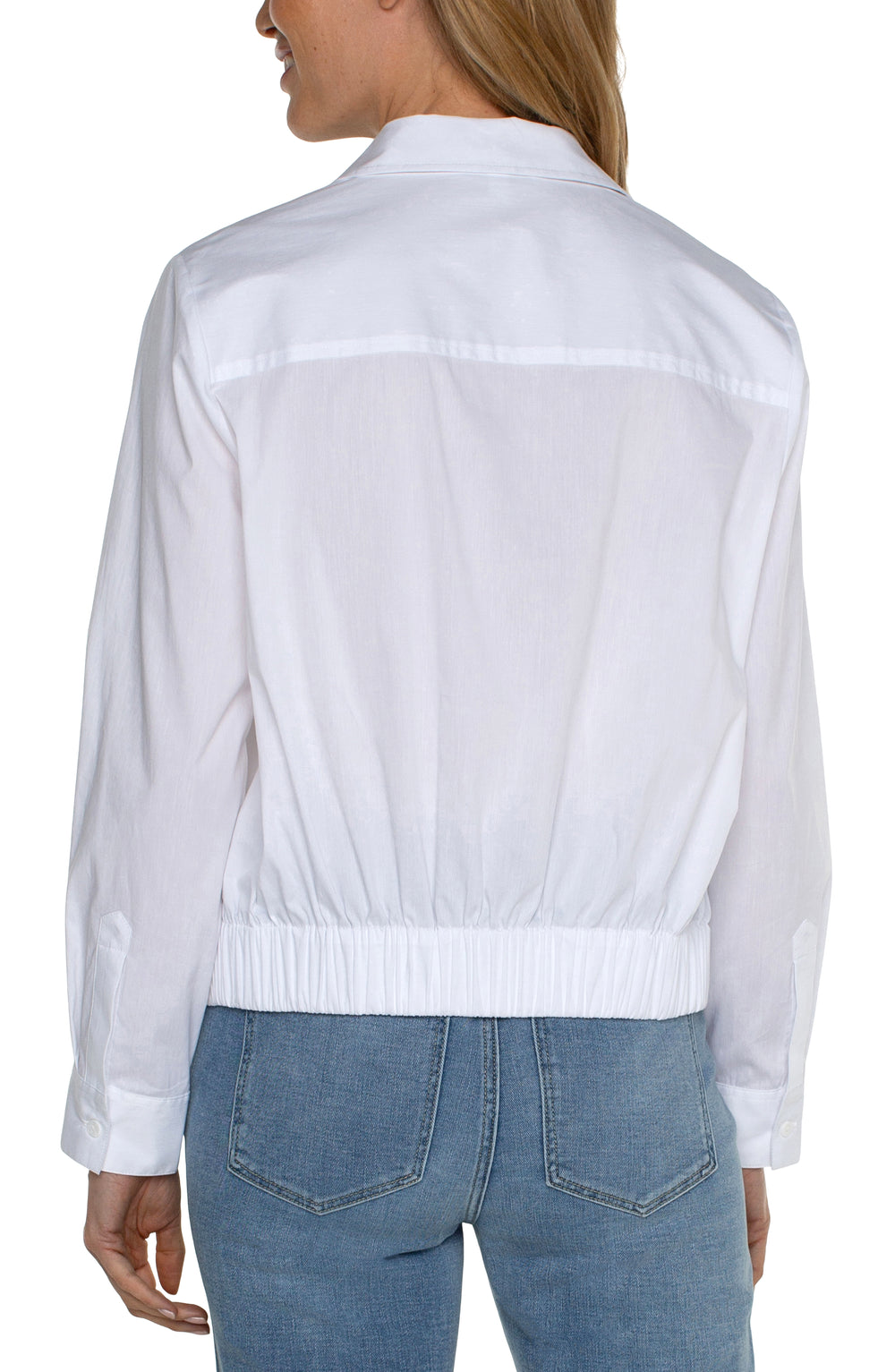 Button Front Shirt With Elastic Back Waist - White