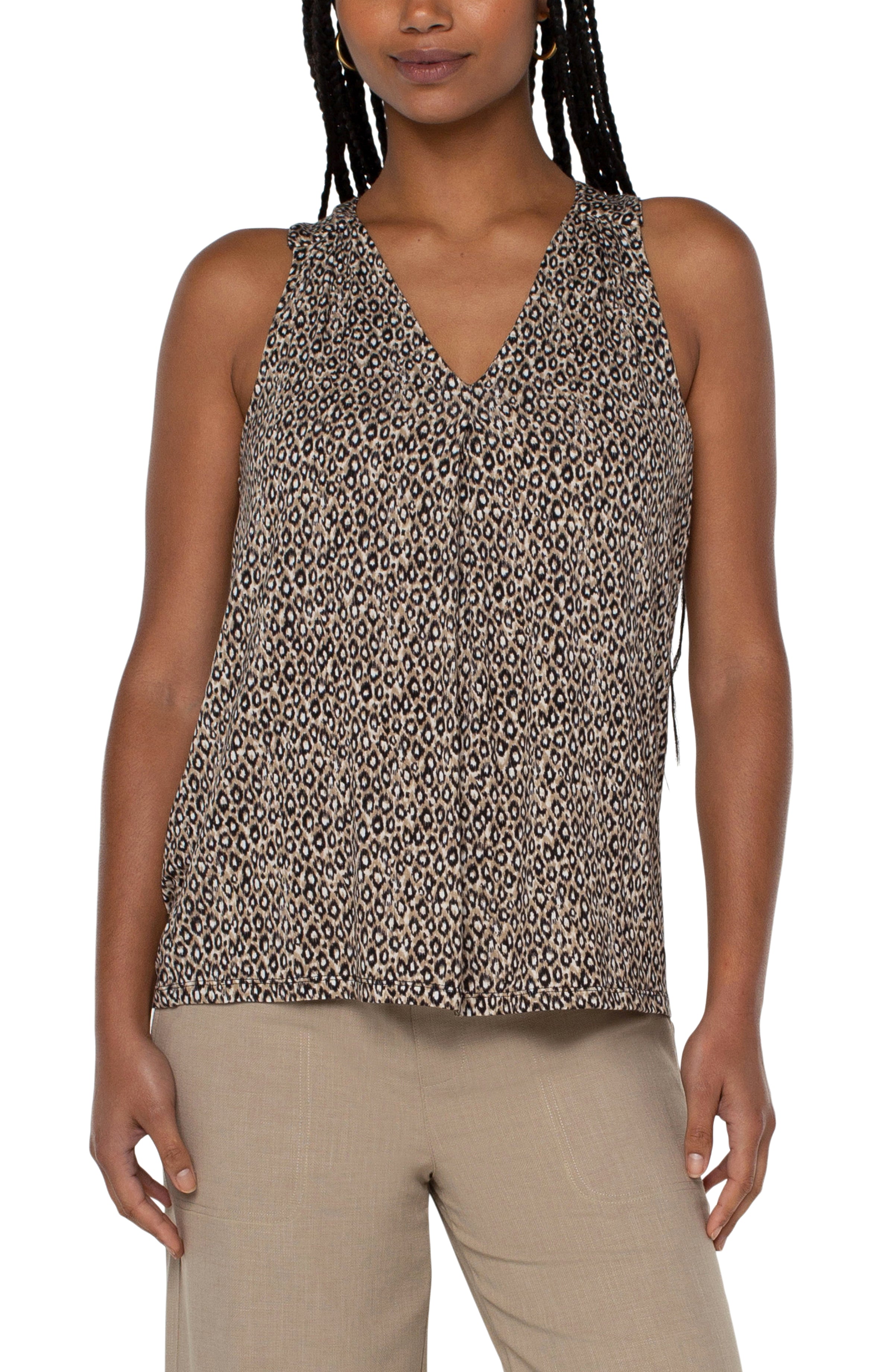 Pleated Front Sleeveless - Taupe Cheetah