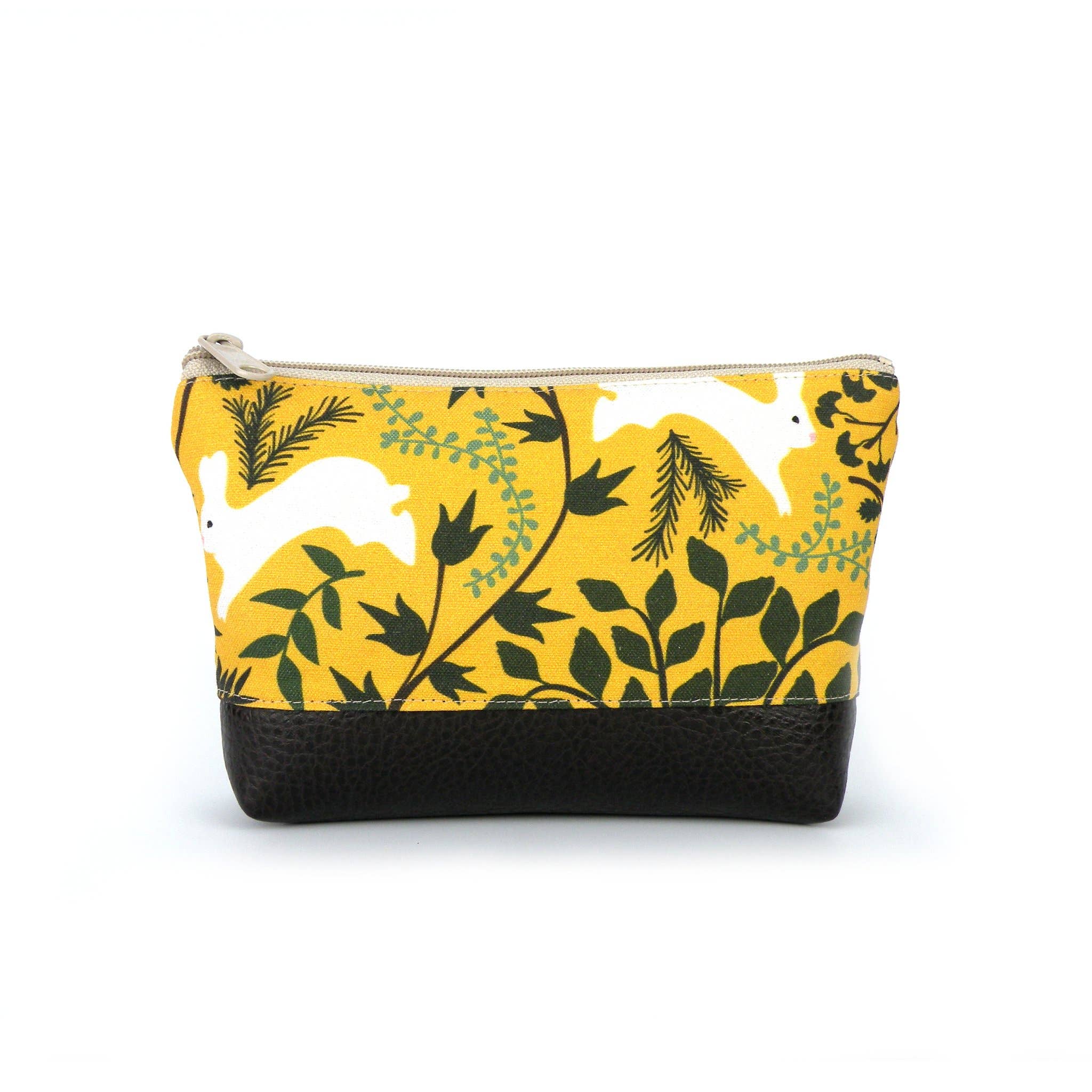 Small Cosmetic Clutch in Yellow Rabbit Print Linen