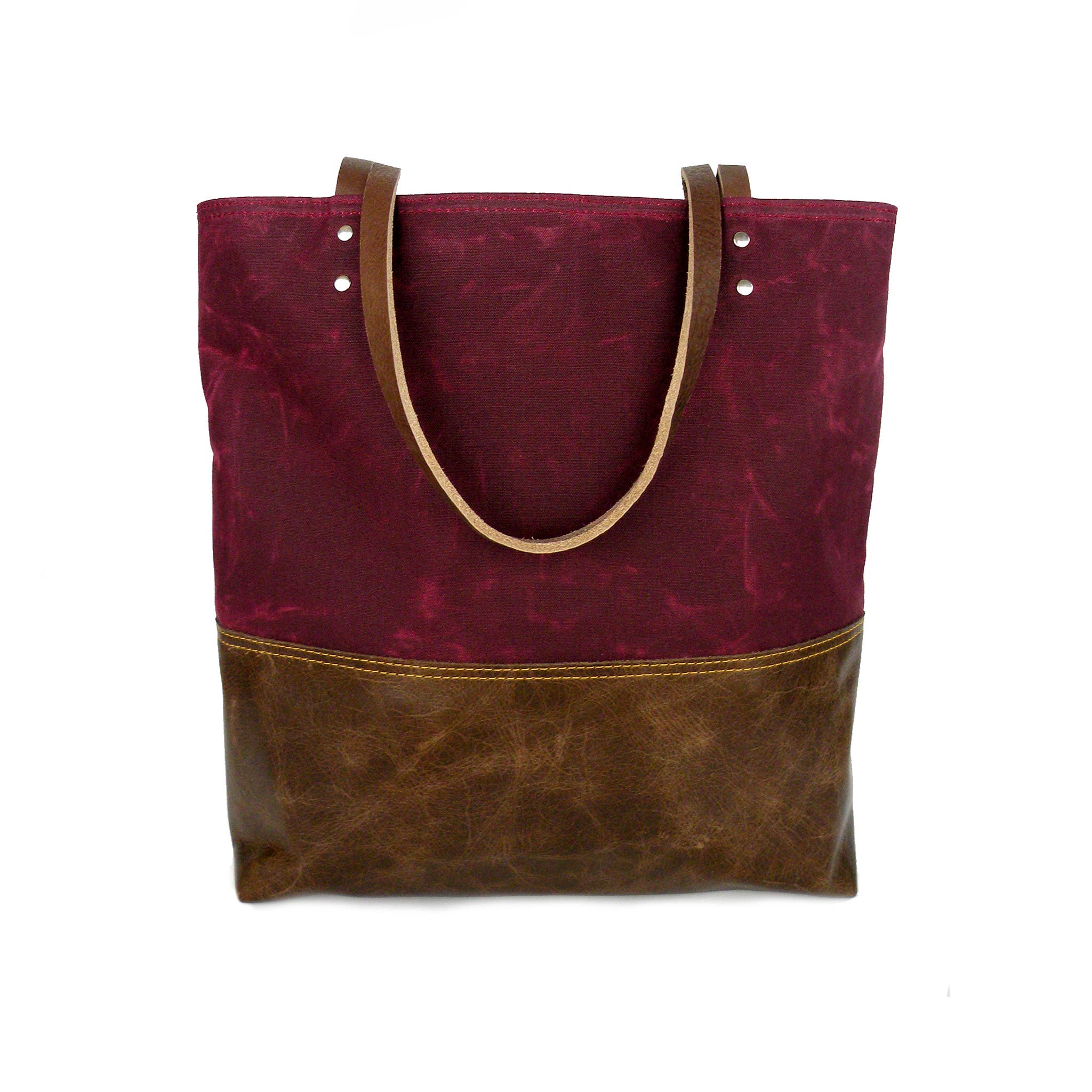 Urban Tote in Burgundy Waxed Canvas and Distressed Leather