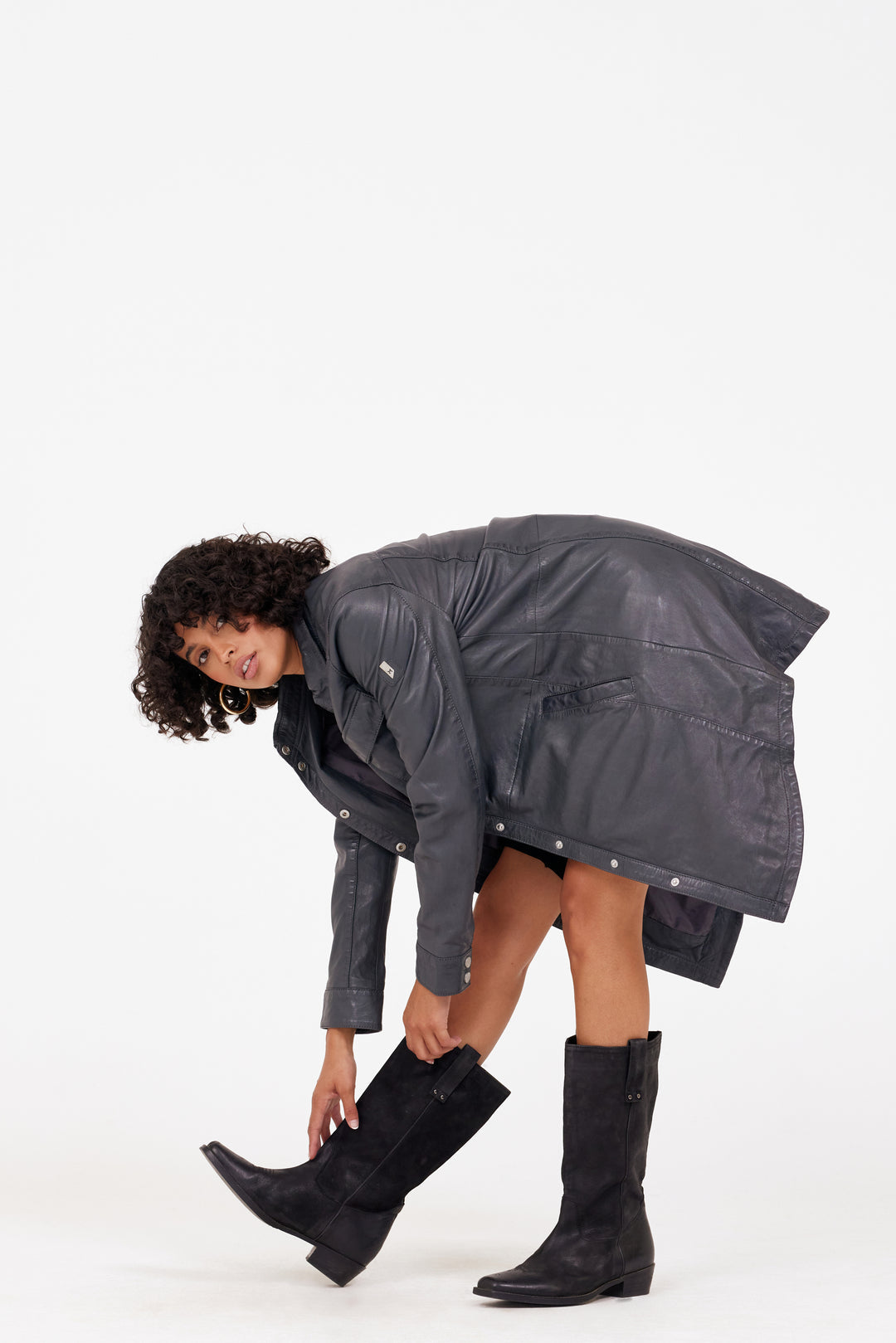 Miha RF Leather Jacket - Anthra Gray