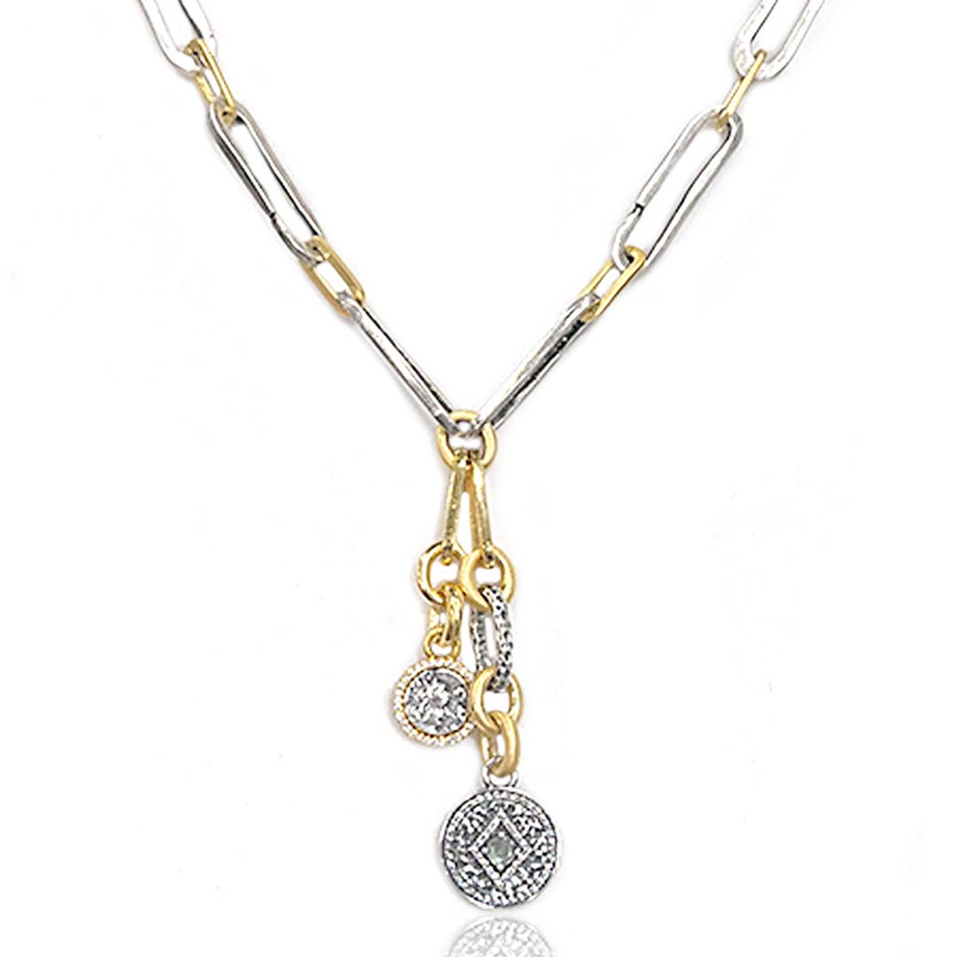 Two Tone Flat Rico Paper Clip Charm Necklace