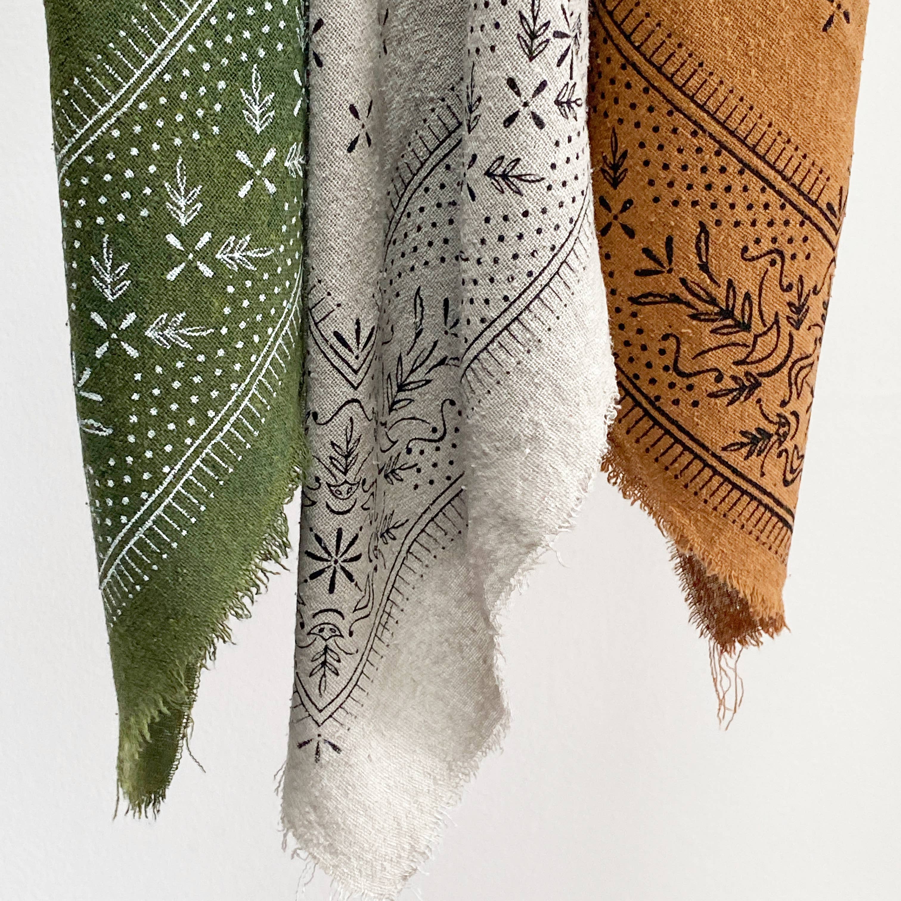 Olive Green Classic Print Naturally Dyed Bandana