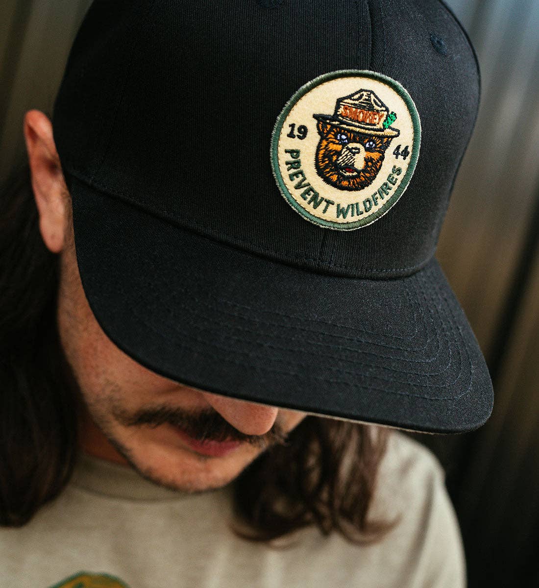 Smokey Bear Ranger Flat Bill Hat - Black