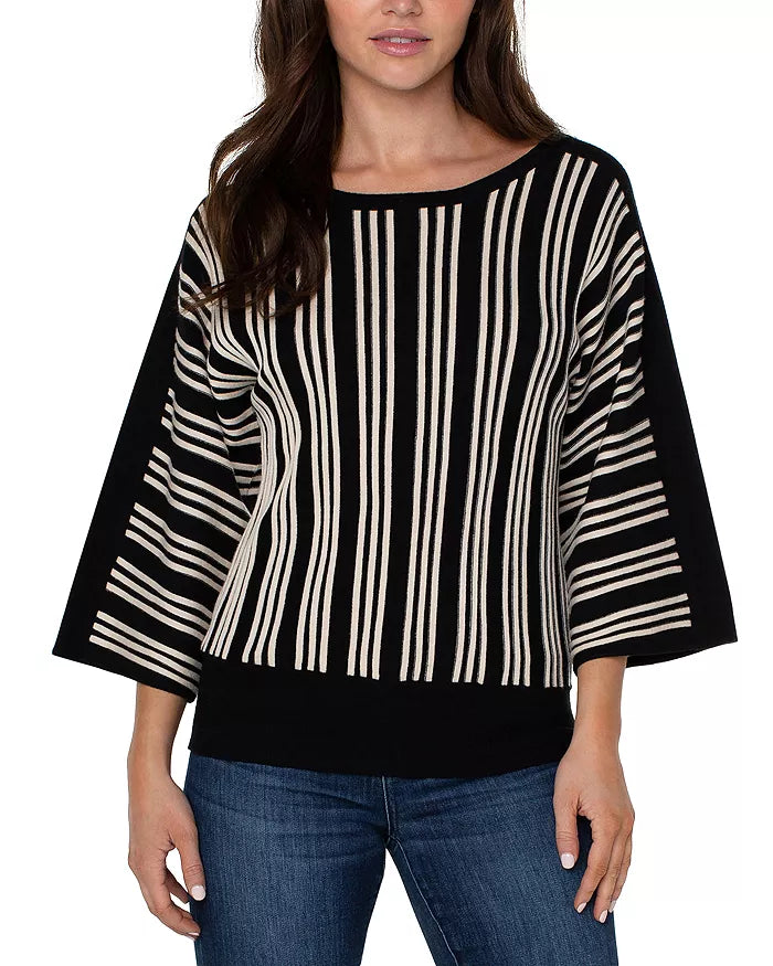 3/4 Dolman Sleeve Vertical Stripe Sweater