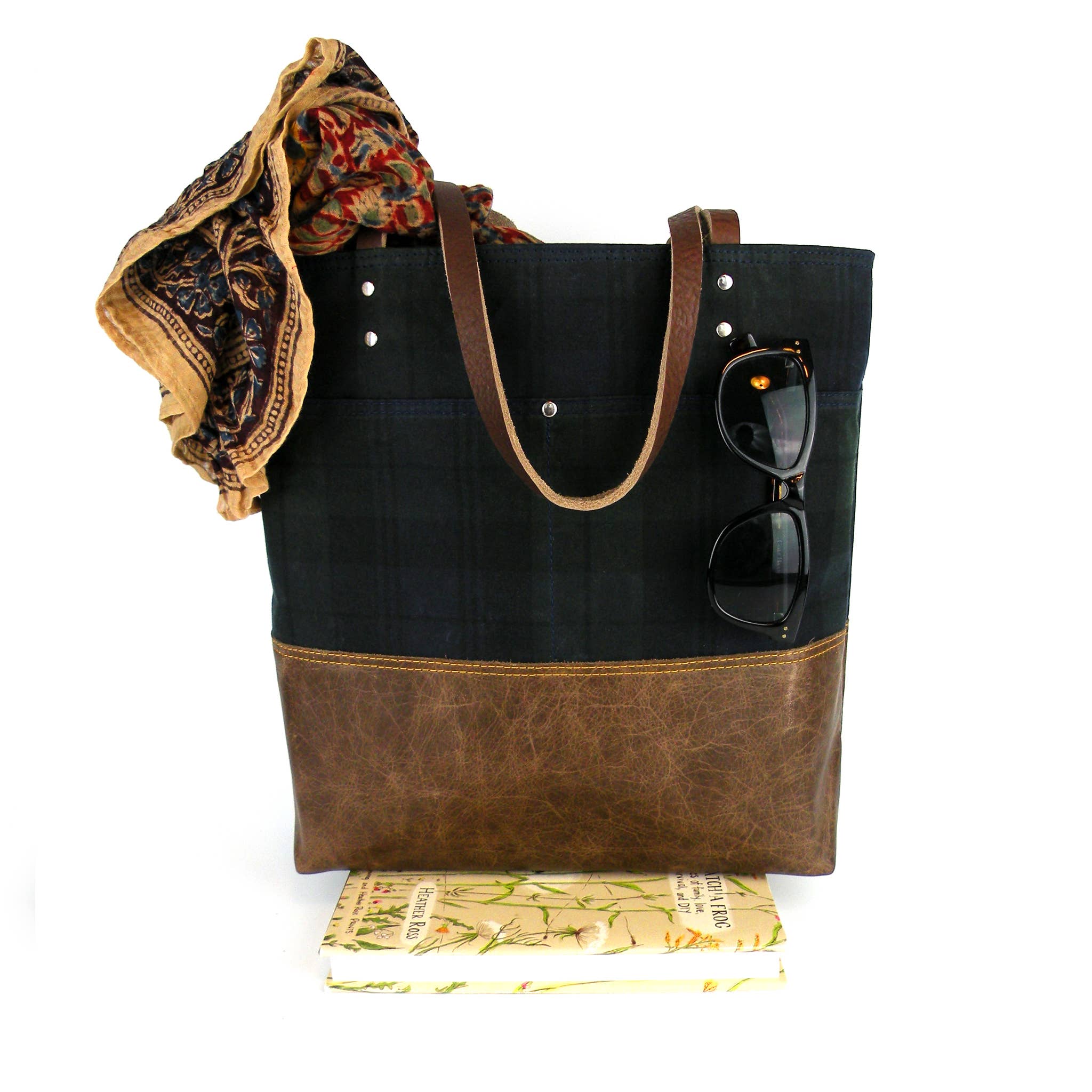 Urban Tote in black watch Plaid & Distressed Leather