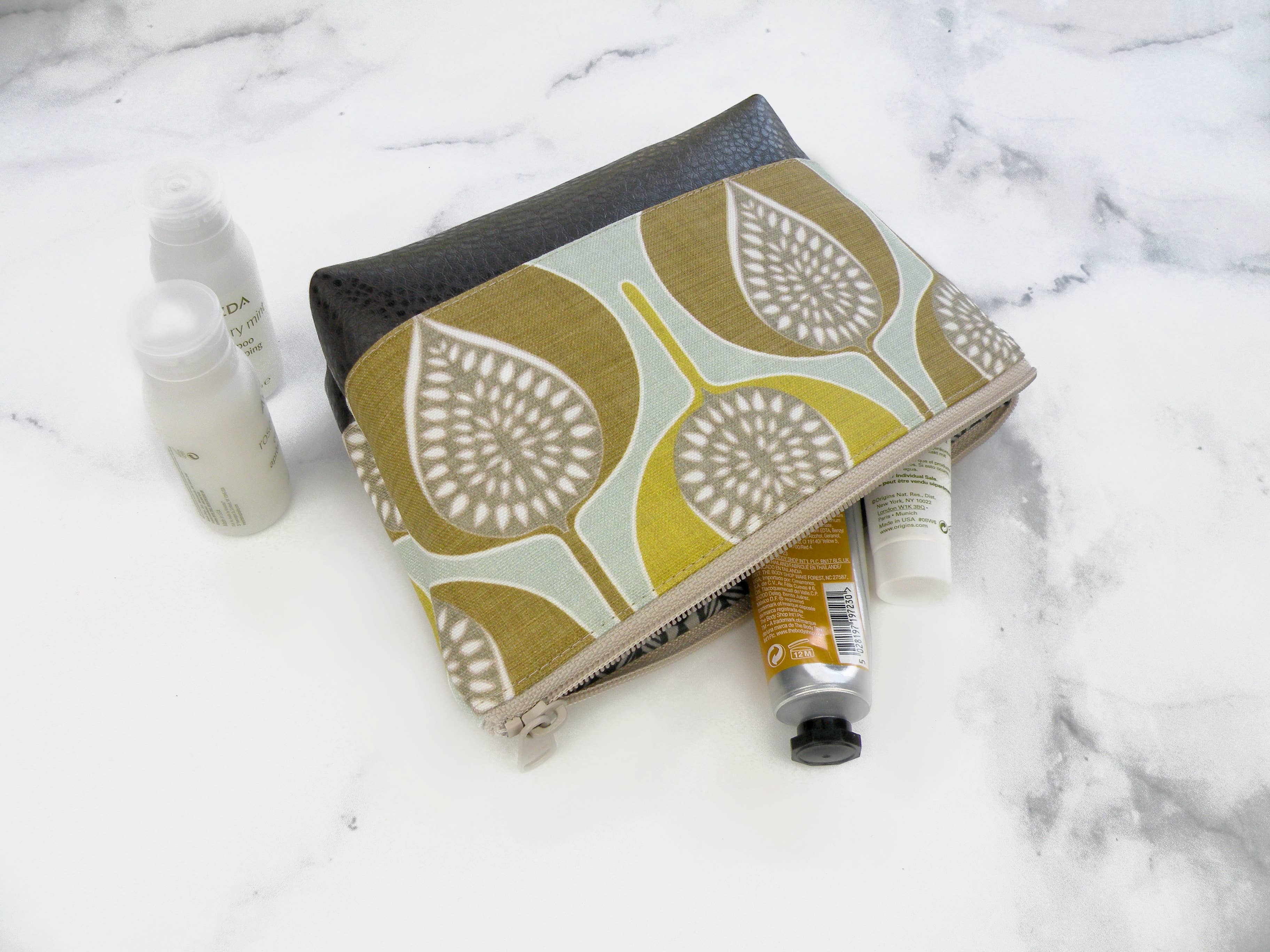 Small Cosmetic Clutch in Modern Green Leaves Print