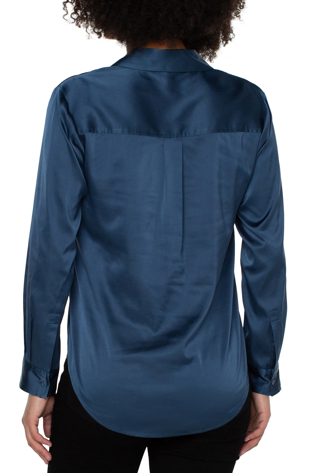 Button Front Woven Blouse - Shibori Blue