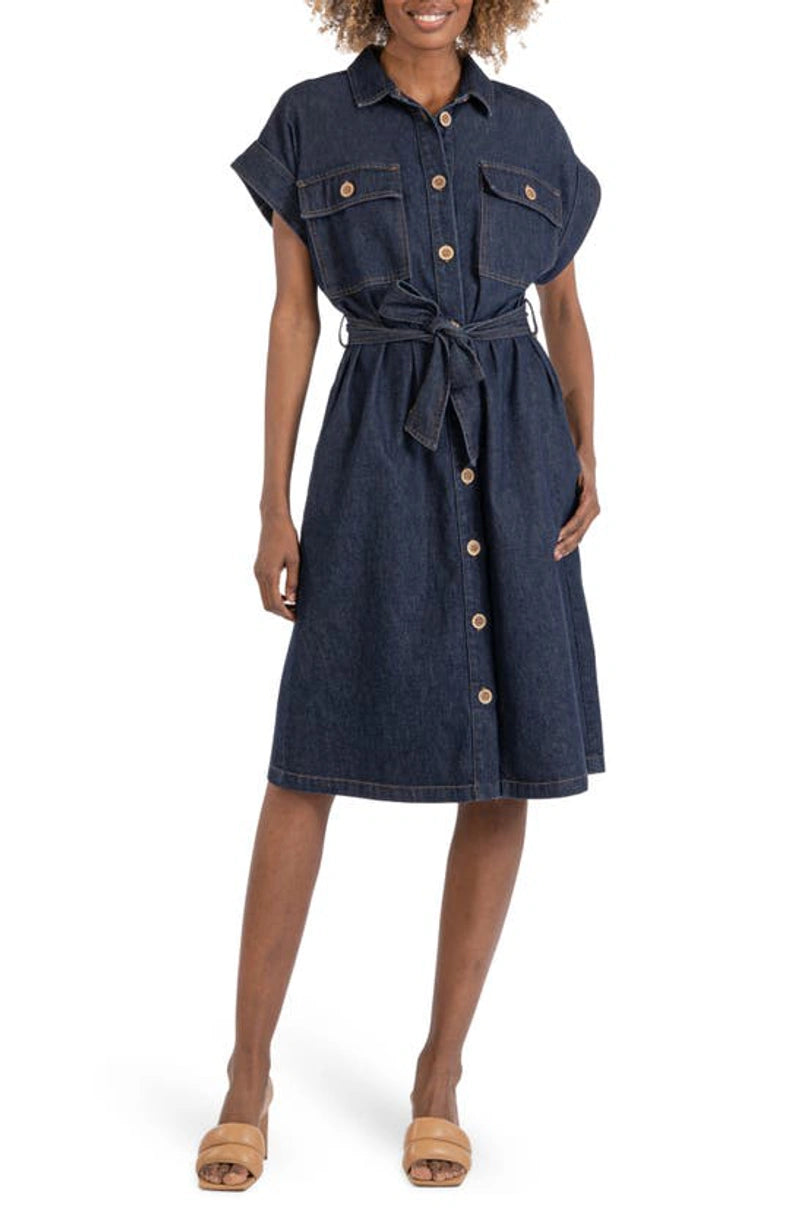Bonnie Cuff Sleeve Denim Dress - Dark Wash