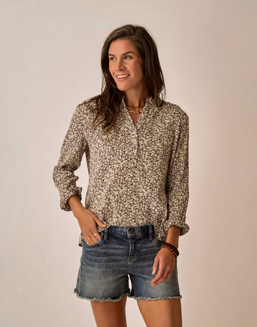 Dylan Gauze Shirt - Coffee Ditsy