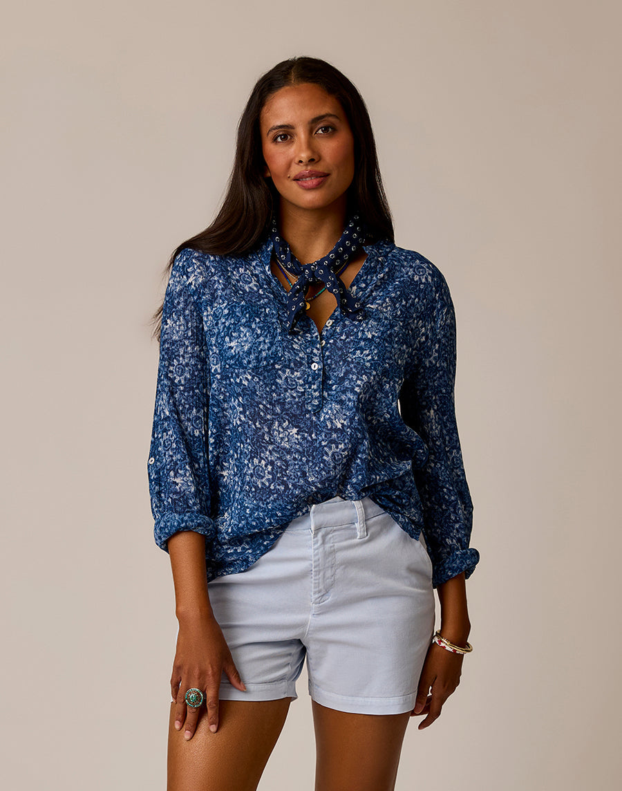 Dylan Gauze Shirt - Indigo Floral