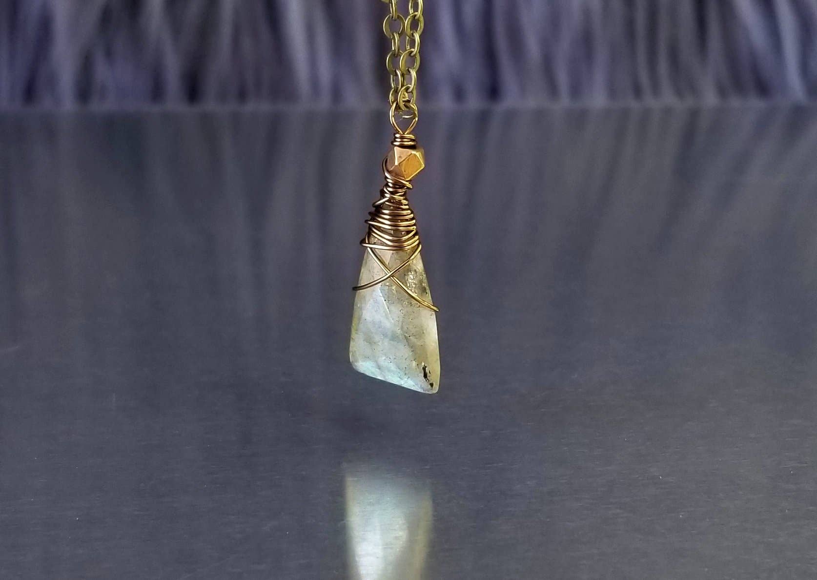 Wire Wrapped Labradorite Triangle Necklace