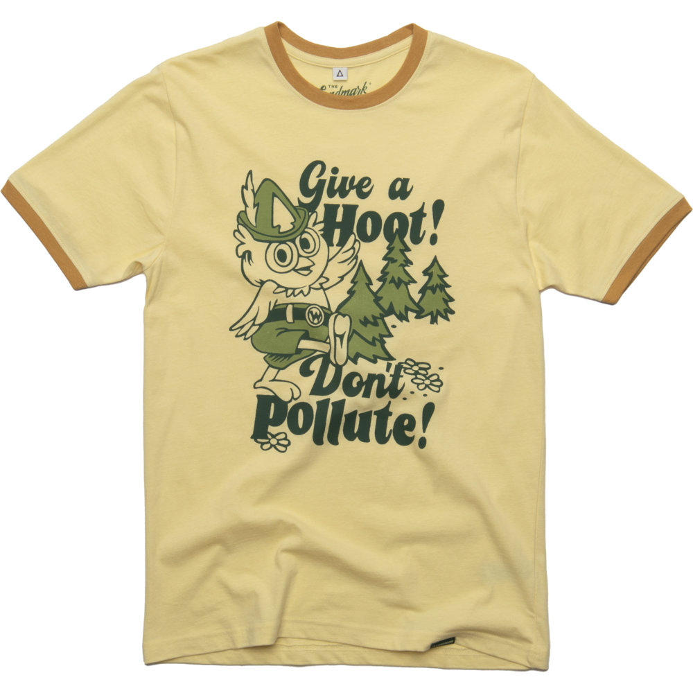 Woodsy Owl Retro Unisex Short Sleeve Ringer Tee: Mellow/Goldenrod