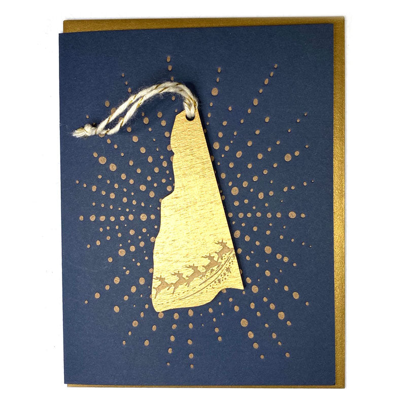 New Hampshire Reindeer Ornament w/Card: Gold