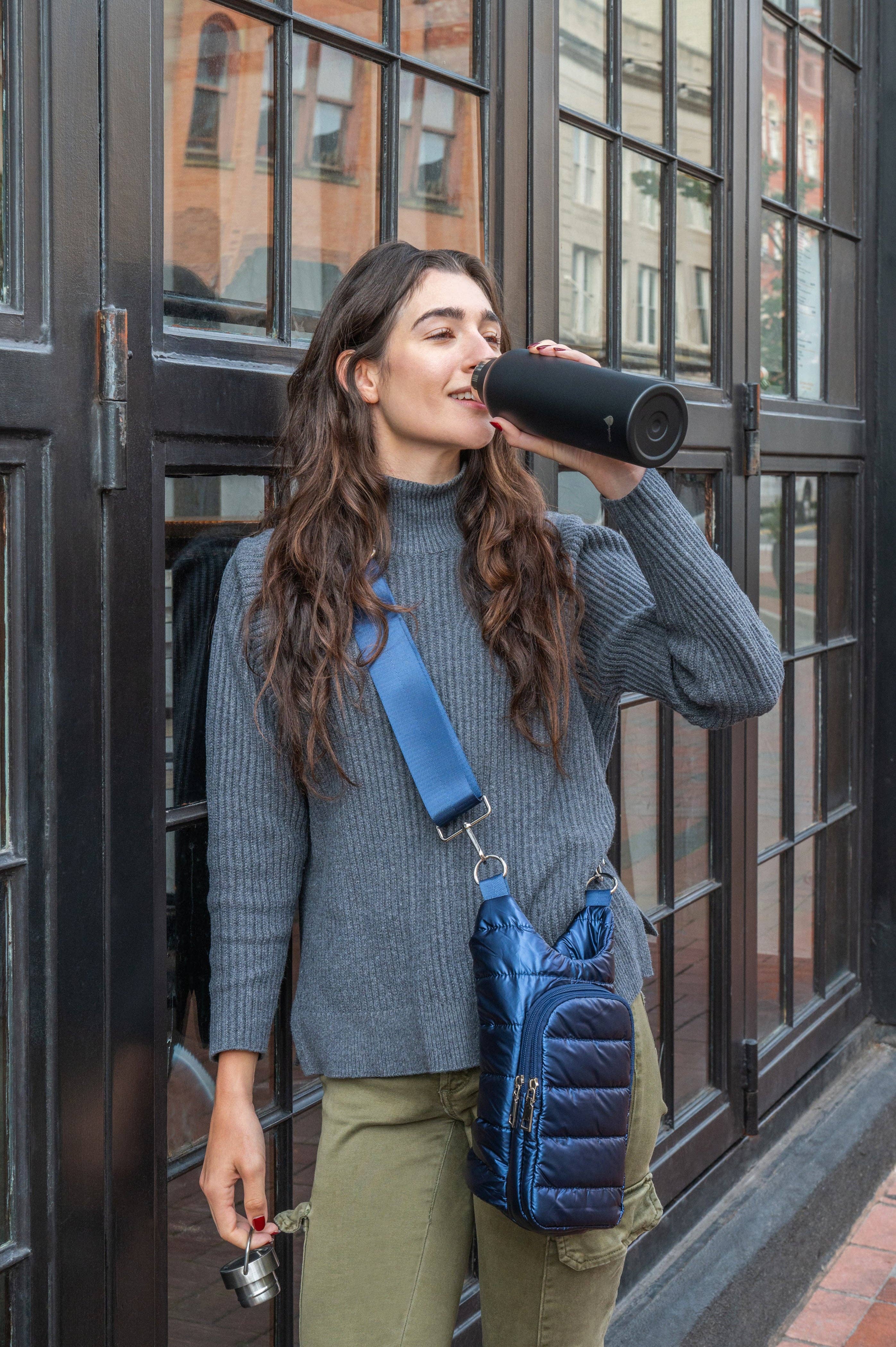 Black with Silver Top Stainless Steel Insulated Water Bottle- 24 Oz