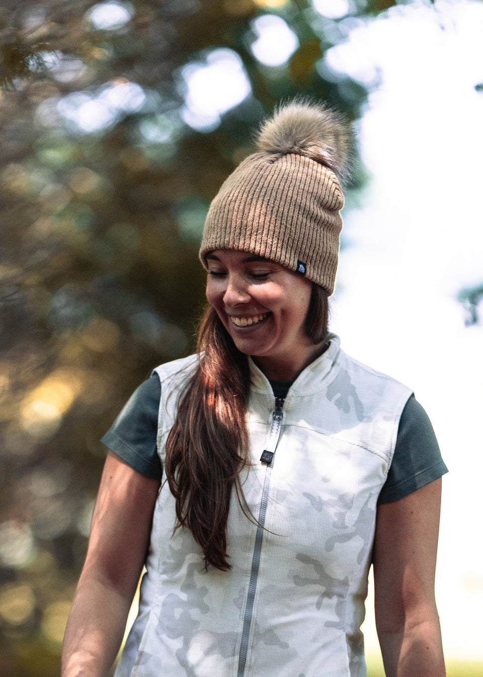 Chunky Rib Midi Faux Fur Pom Beanie