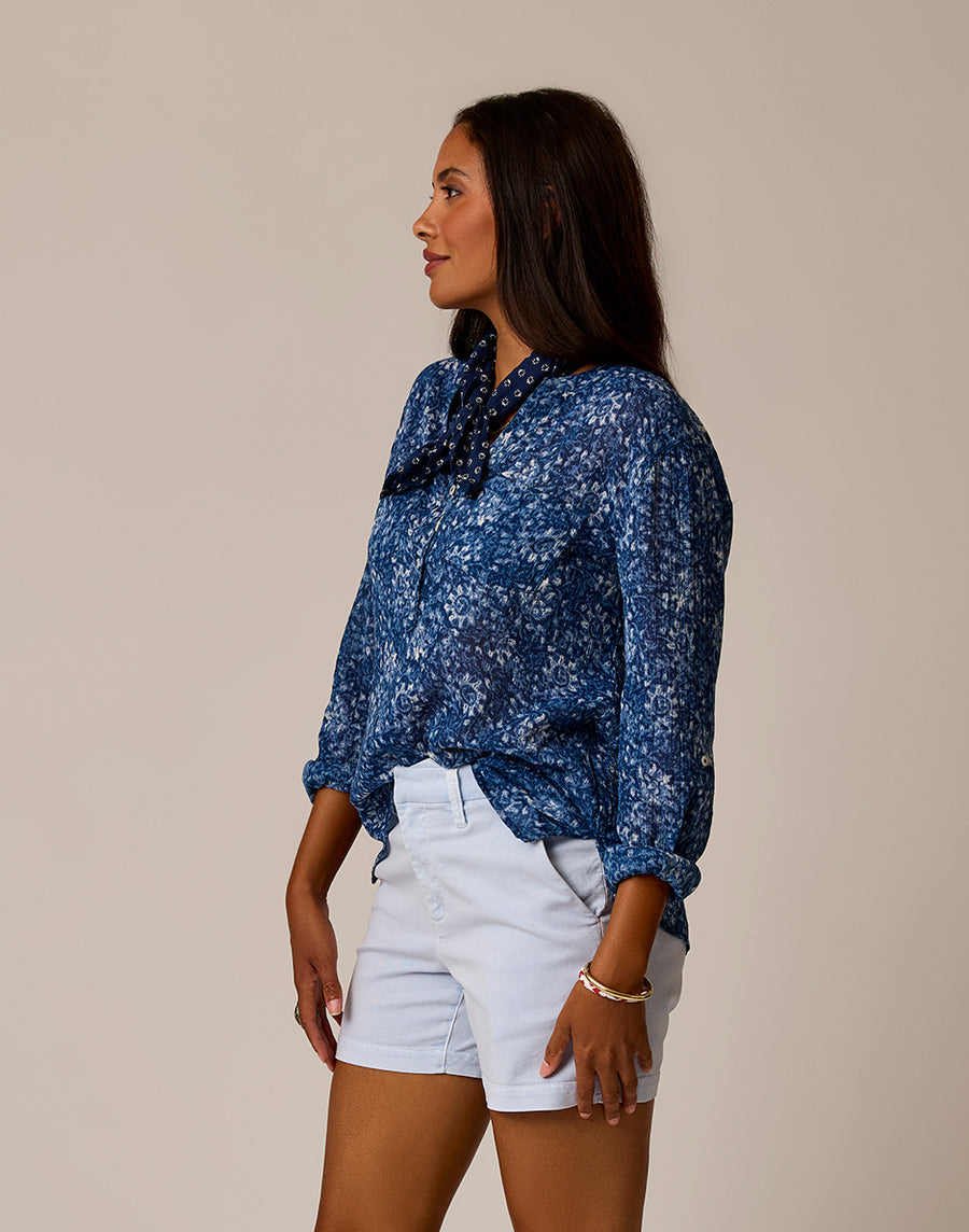 Dylan Gauze Shirt - Indigo Floral