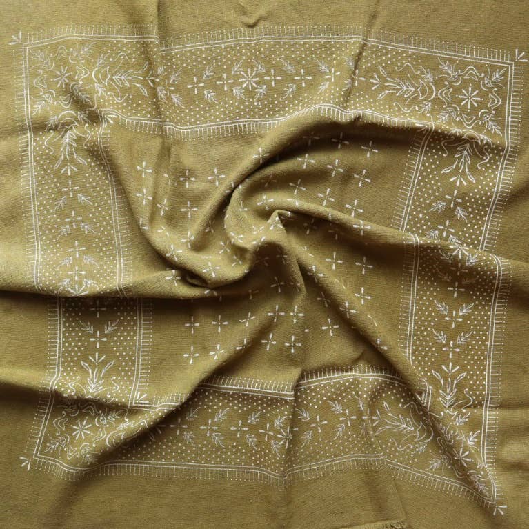 Olive Green Classic Print Naturally Dyed Bandana