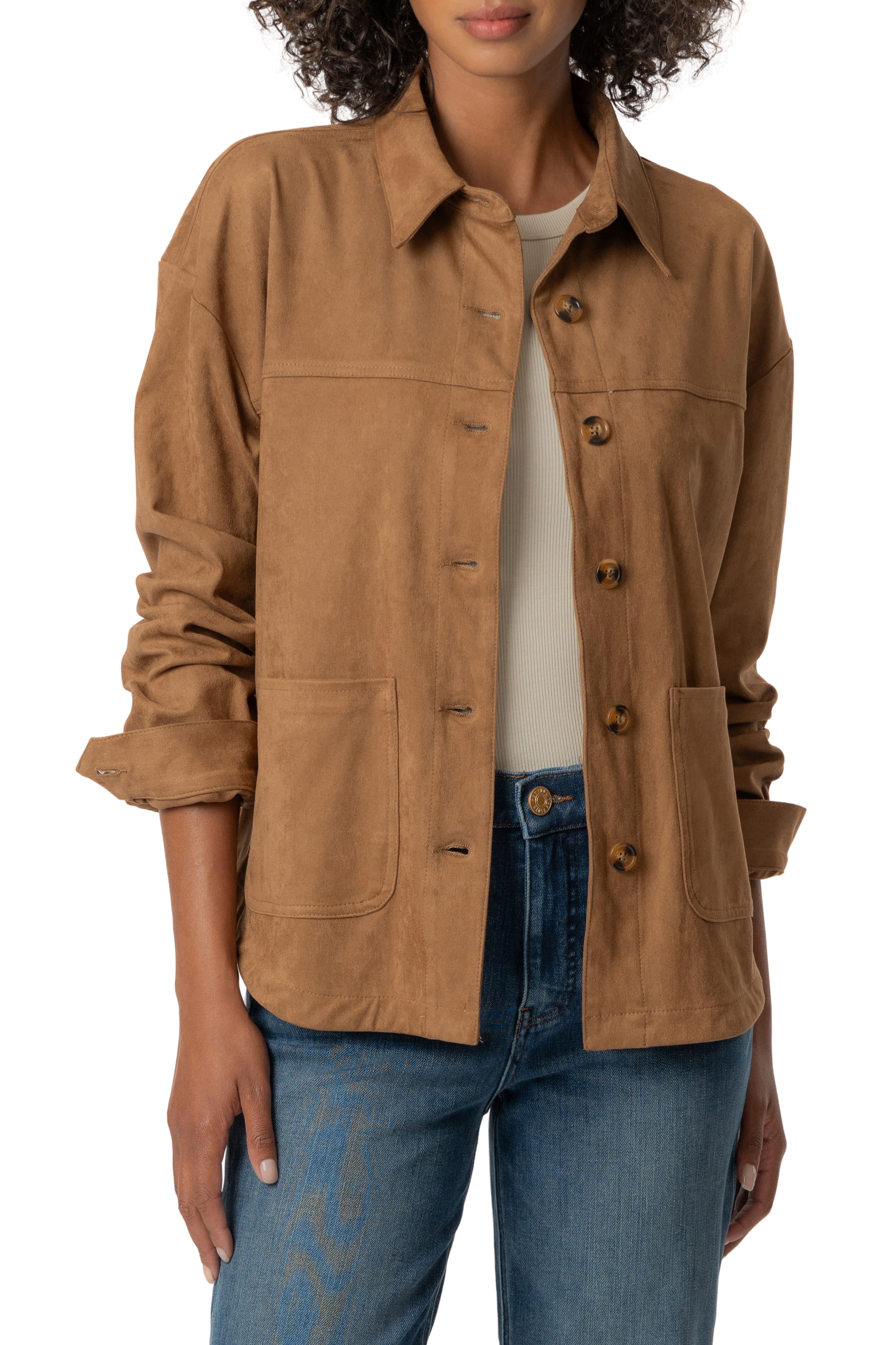 Ellie Faux Suede Jacket - Whiskey
