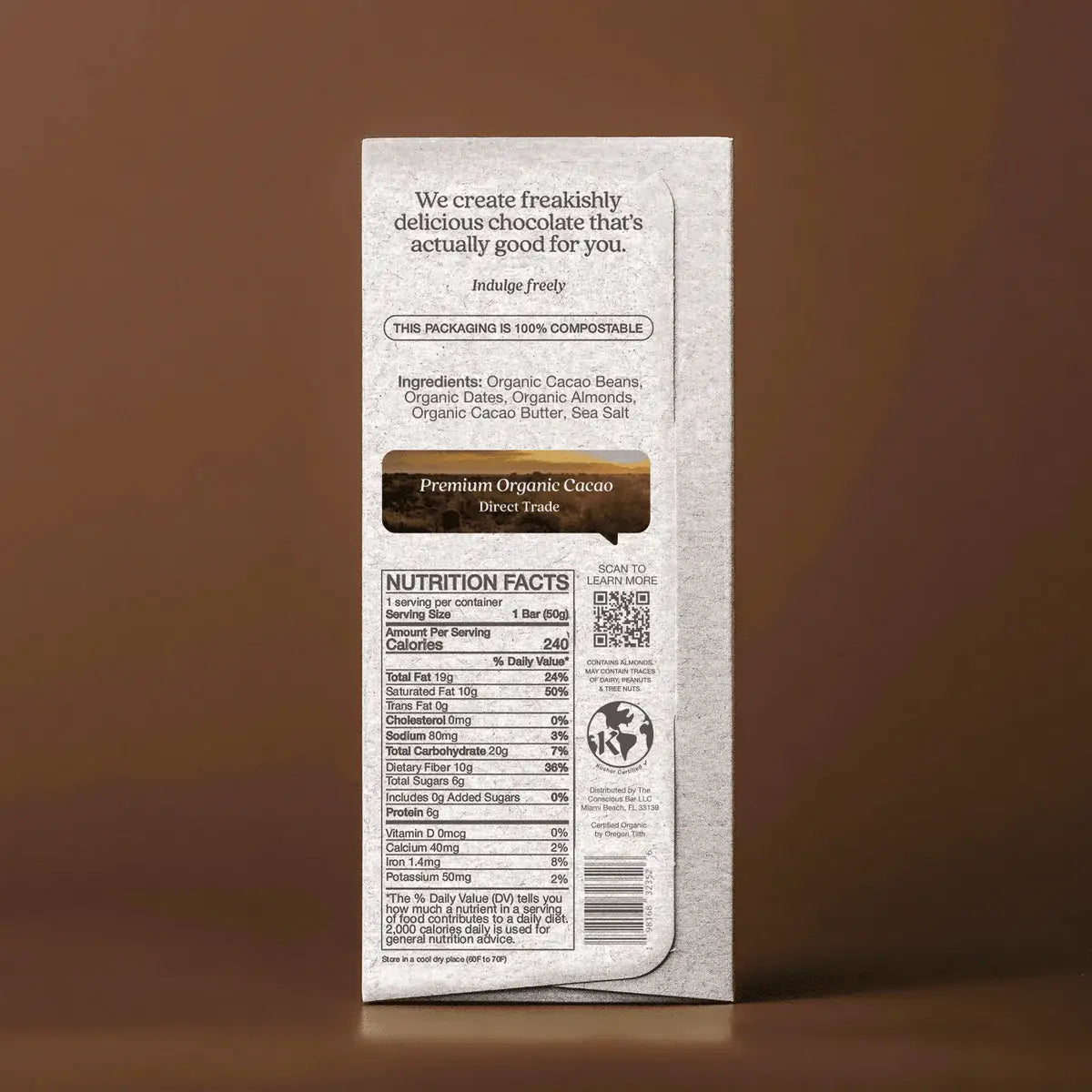 The Conscious Bar - Date Sweetened Dark Chocolate - Almond Sea Salt