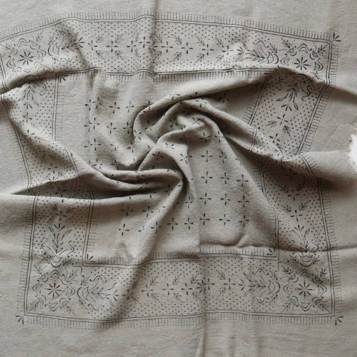 Sage Grey Classic Print Naturally Dyed Bandana