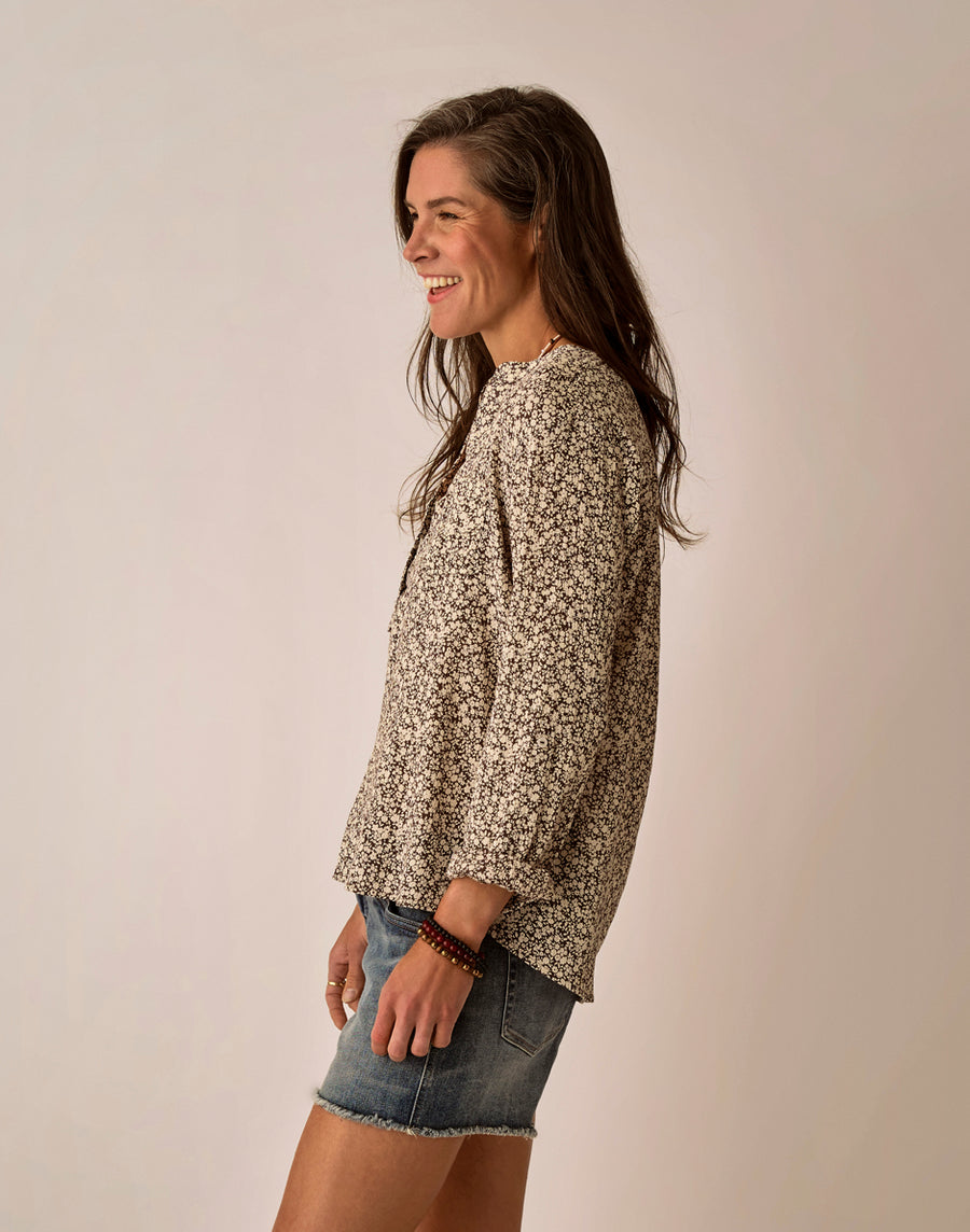 Dylan Gauze Shirt - Coffee Ditsy
