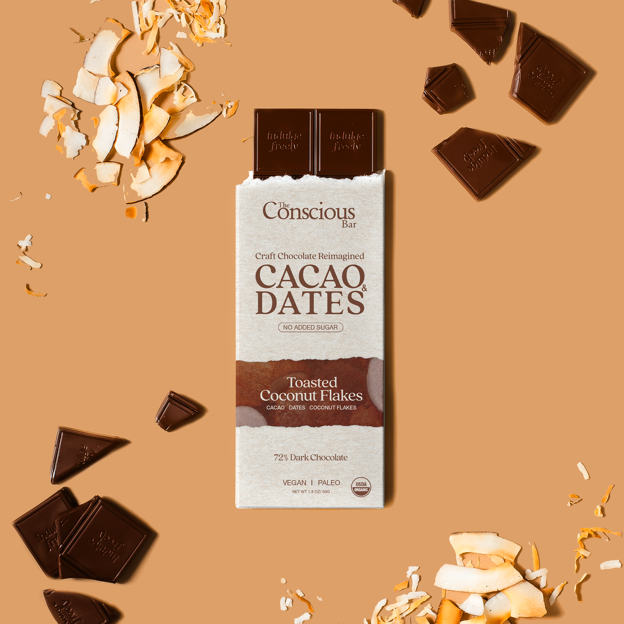 The Conscious Bar - Date Sweetened Dark Chocolate - Toasted Coconut Flakes