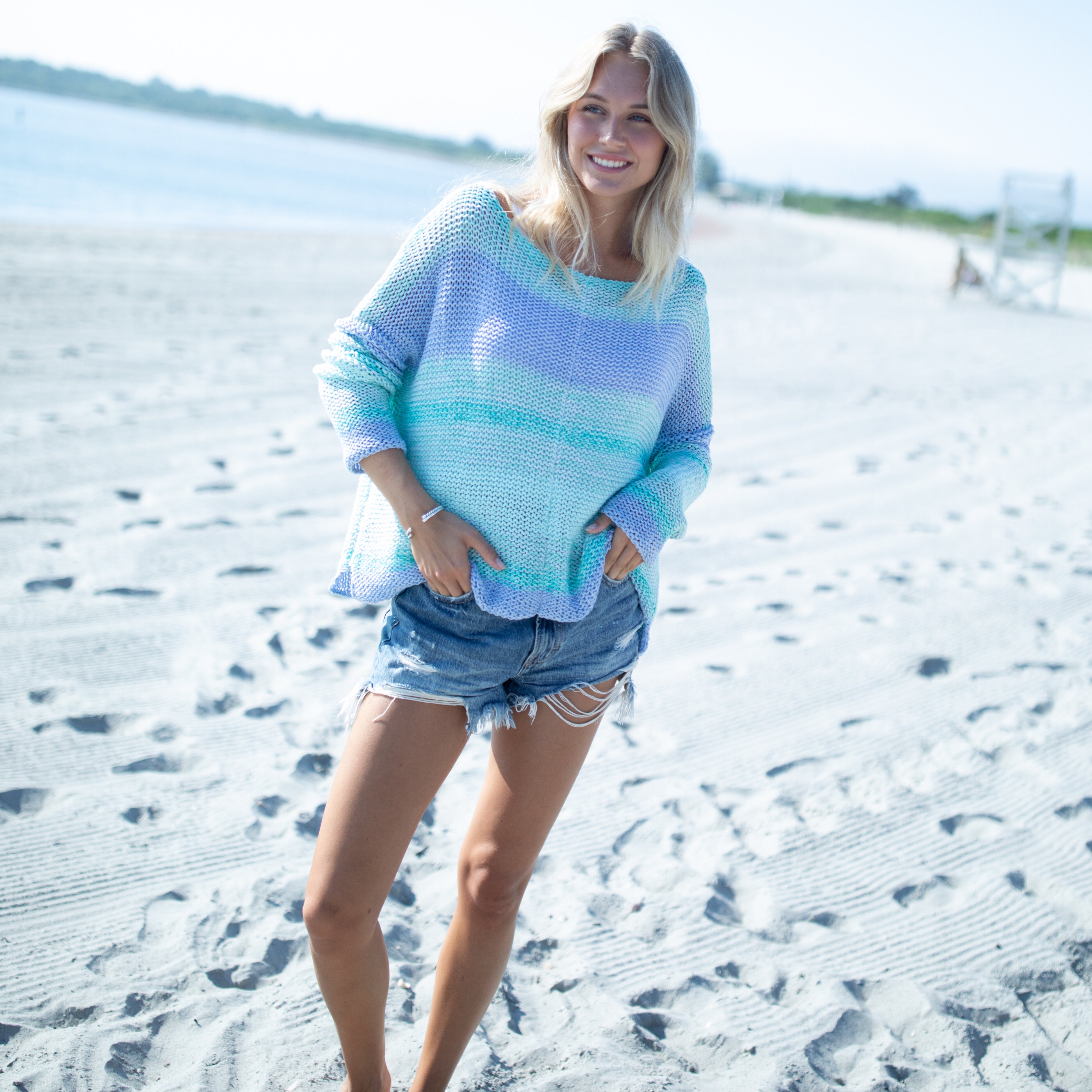 Boho Key West Chunky Crew Sweater - Mykonos Stripe
