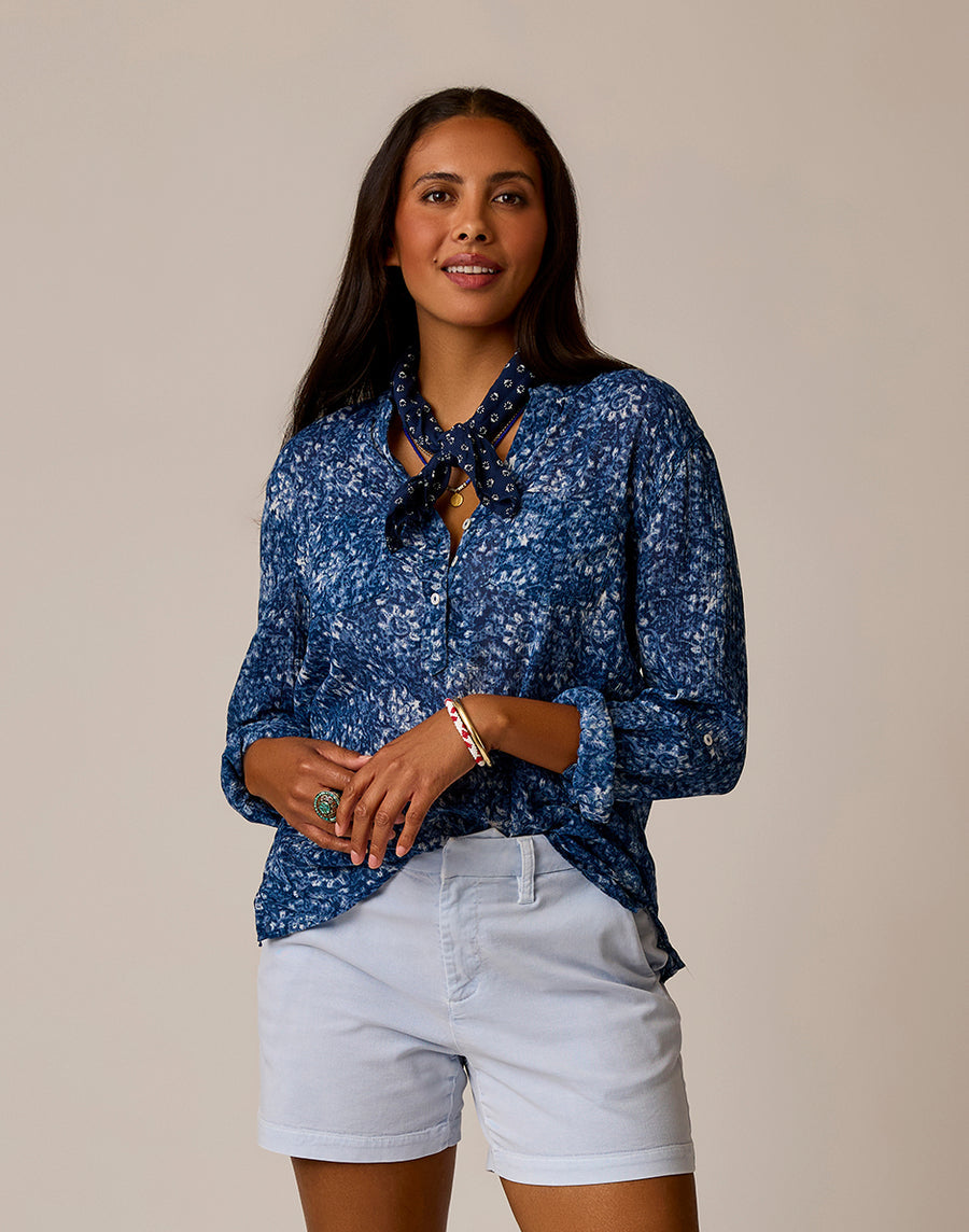 Dylan Gauze Shirt - Indigo Floral