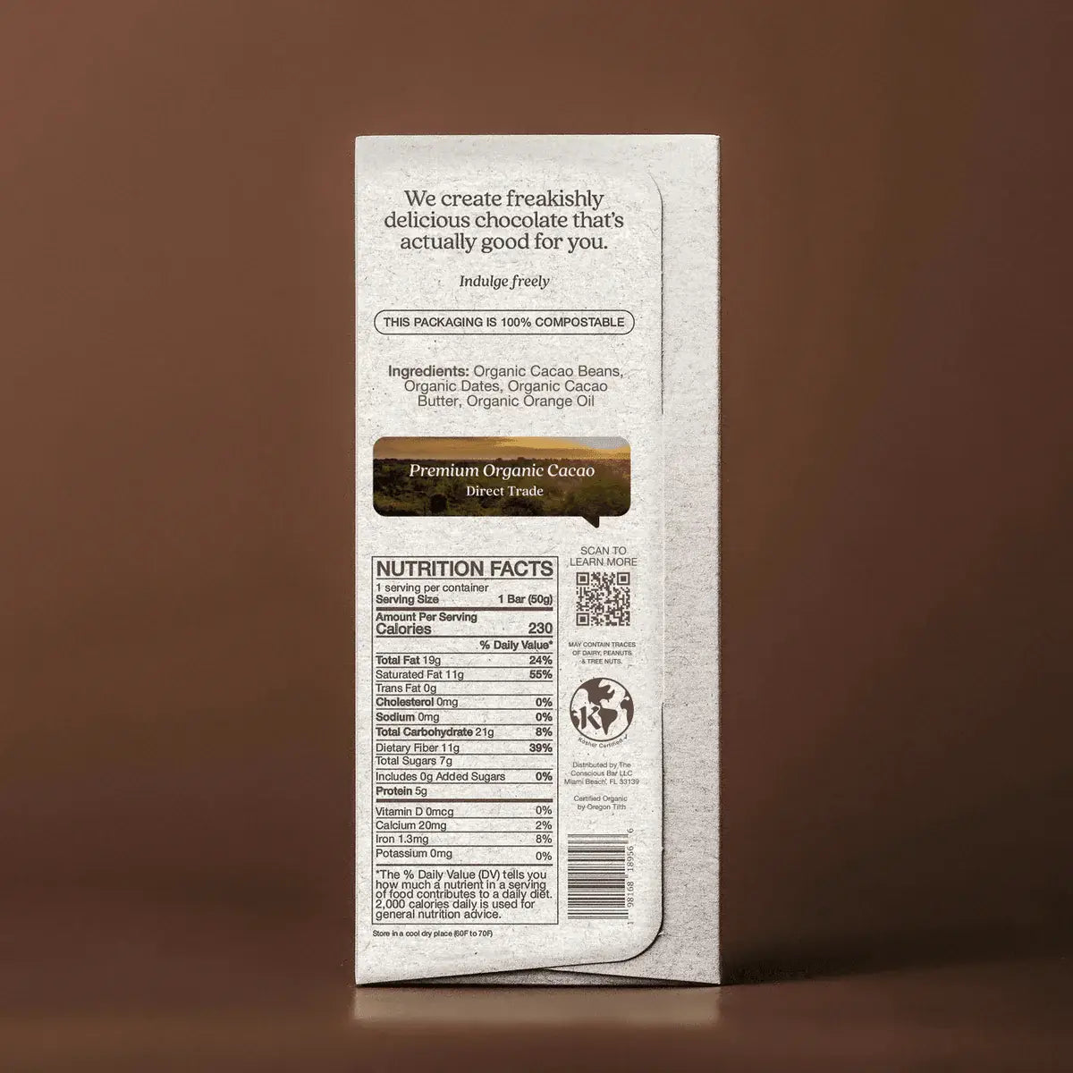 The Conscious Bar - Date Sweetened Dark Chocolate - Orange Blossom