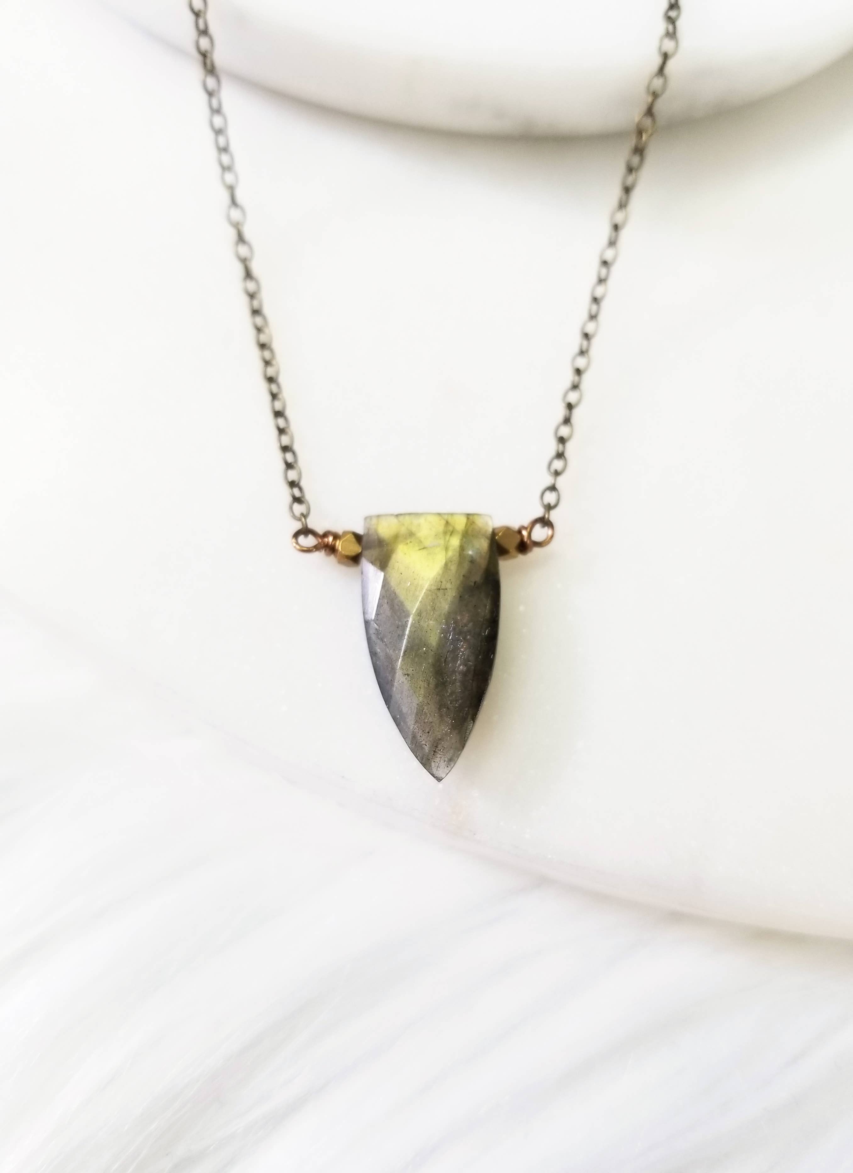 Labradorite Shield Stone Pendant Necklace
