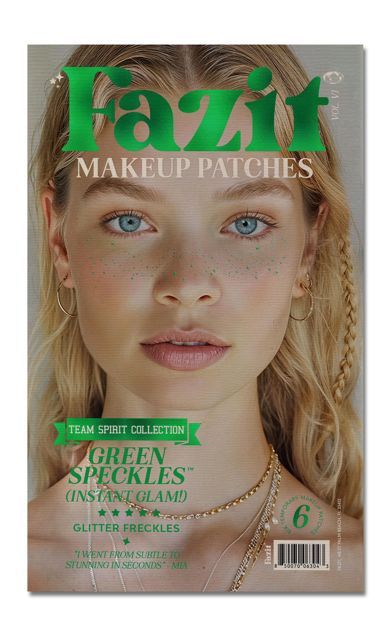 Green Spirit Glitter Freckles Speckles Makeup Patches: 6