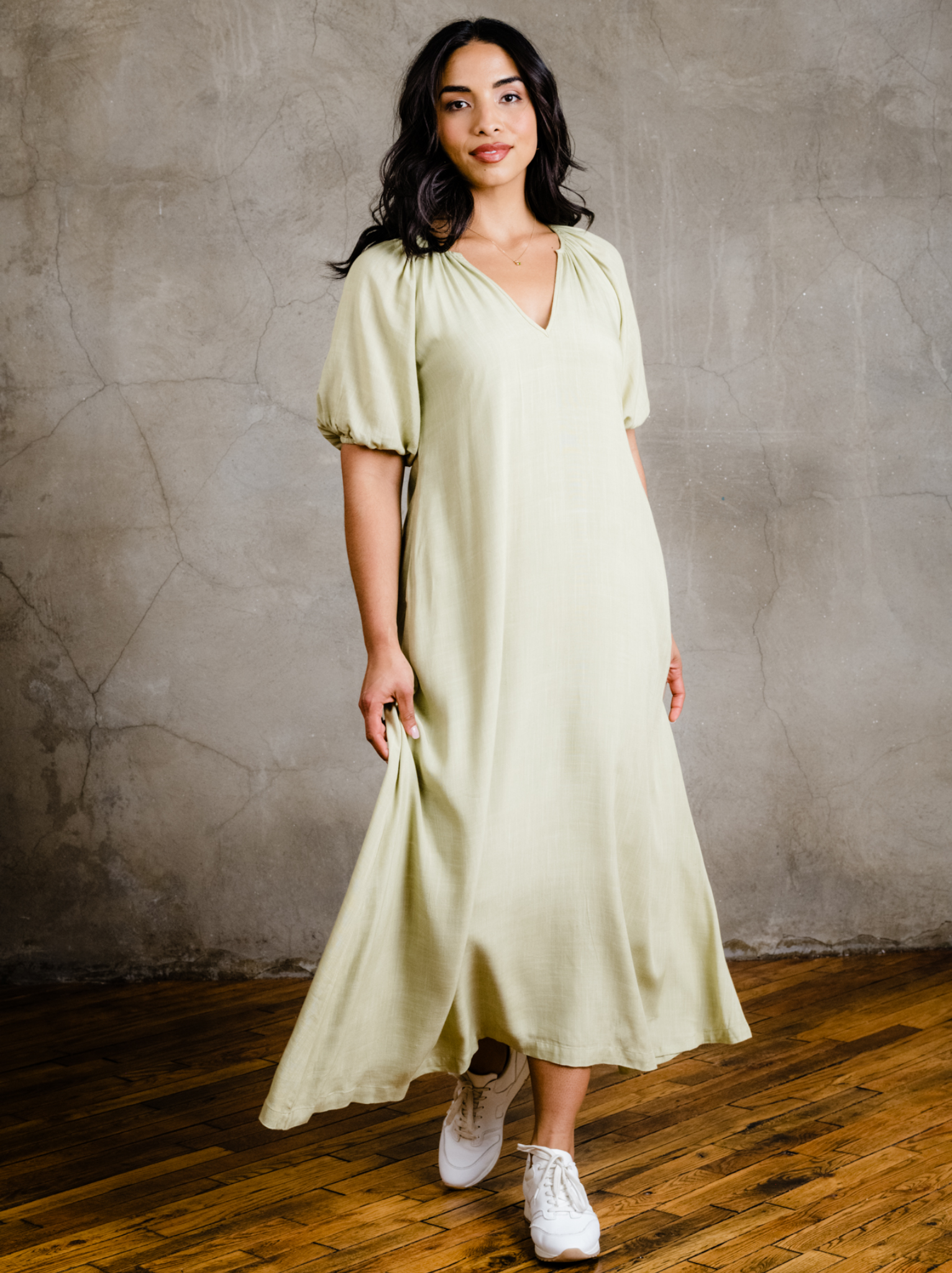 Amari Puff Sleeve Maxi Dress - Pear | Able Clothing | 47528-037 | SALE Indigo Blues & Co. Amari Puff Sleeve Maxi Dress - Pear | Able Clothing | 47528-037 | SALE Indigo Blues & Co.