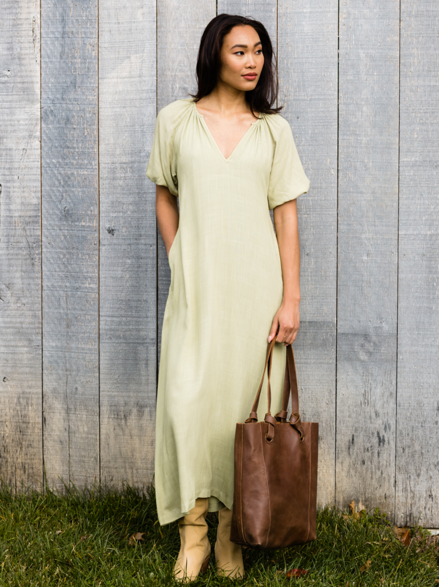 Amari Puff Sleeve Maxi Dress - Pear | Able Clothing | 47528-037 | SALE Indigo Blues & Co. Amari Puff Sleeve Maxi Dress - Pear | Able Clothing | 47528-037 | SALE Indigo Blues & Co.