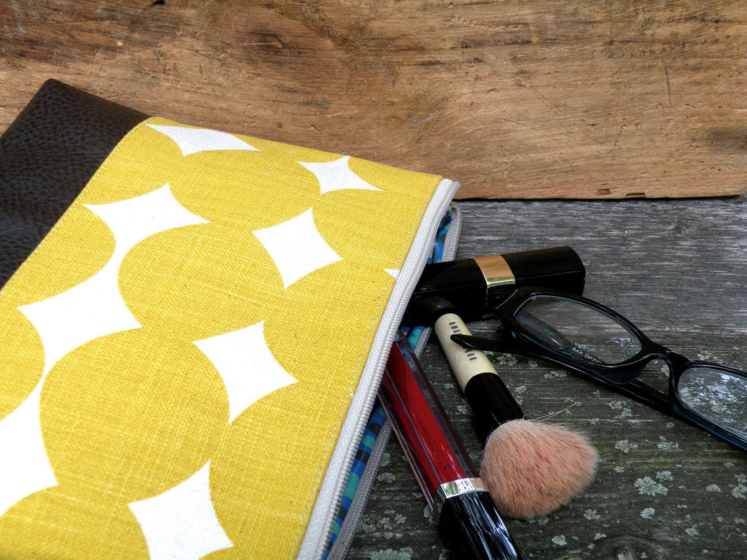 Large Cosmetic Clutch in Yellow Dots