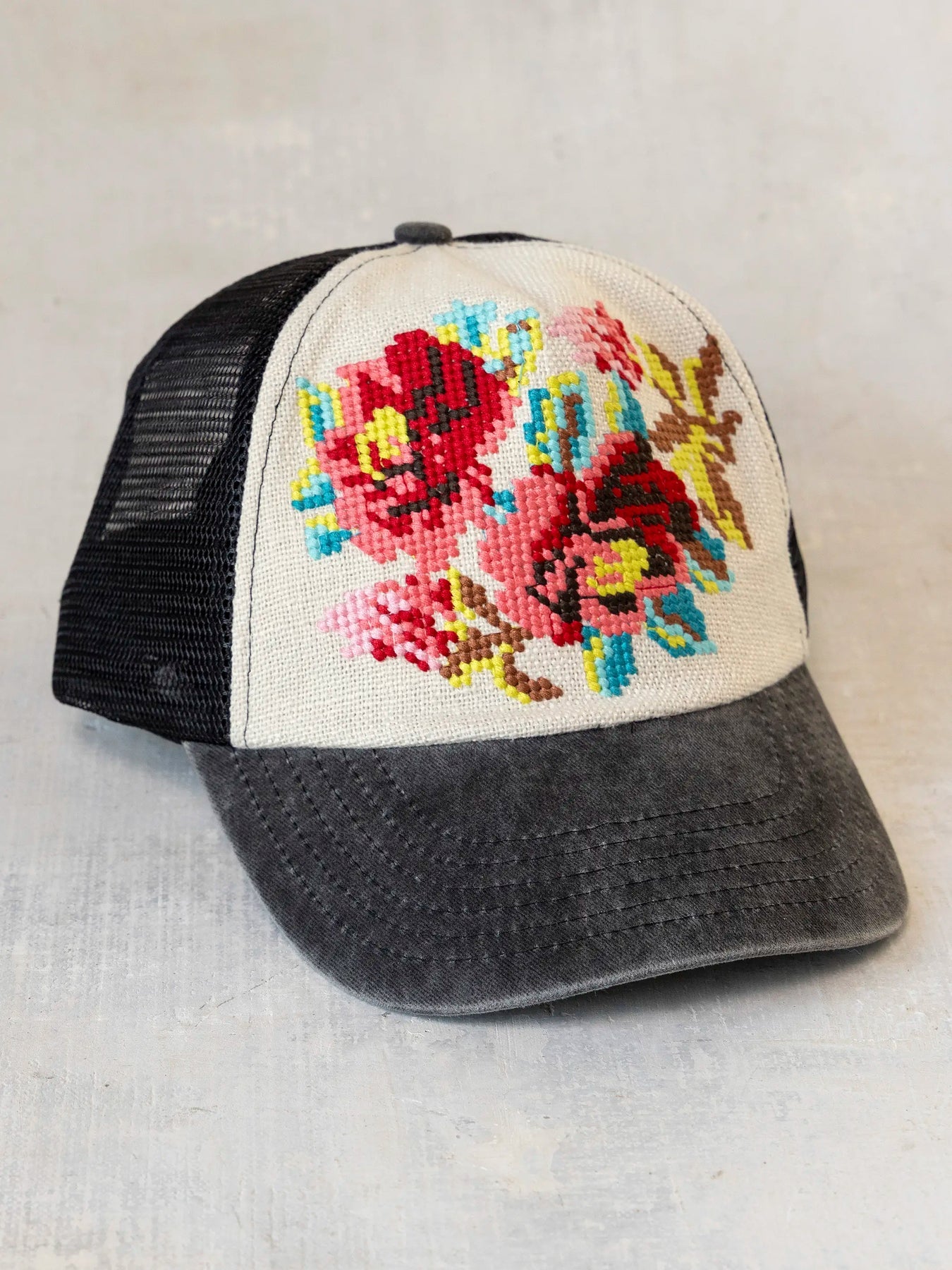 Needlepoint Trucker Hat - Floral