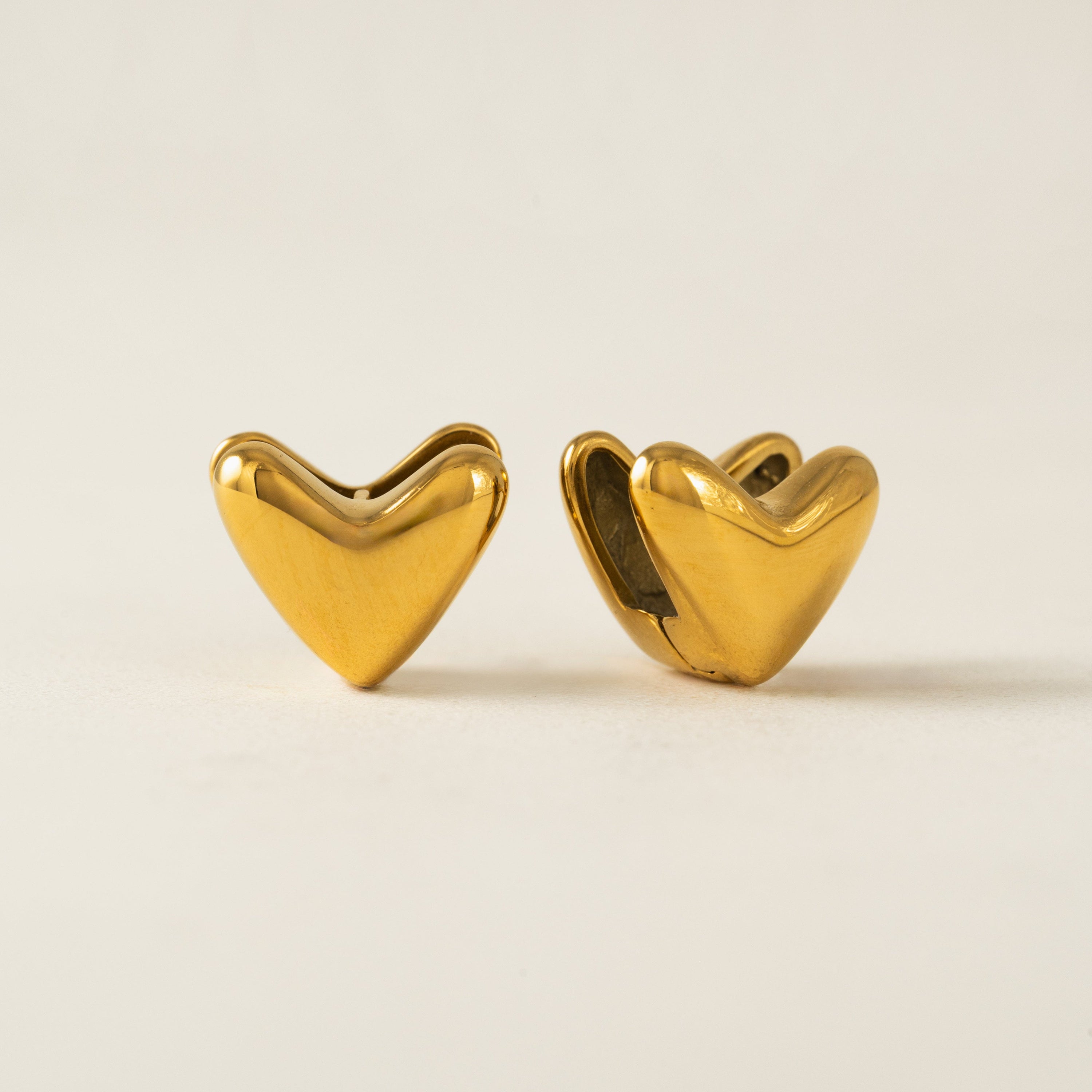 Heart Puff Hoop Earrings - Gold