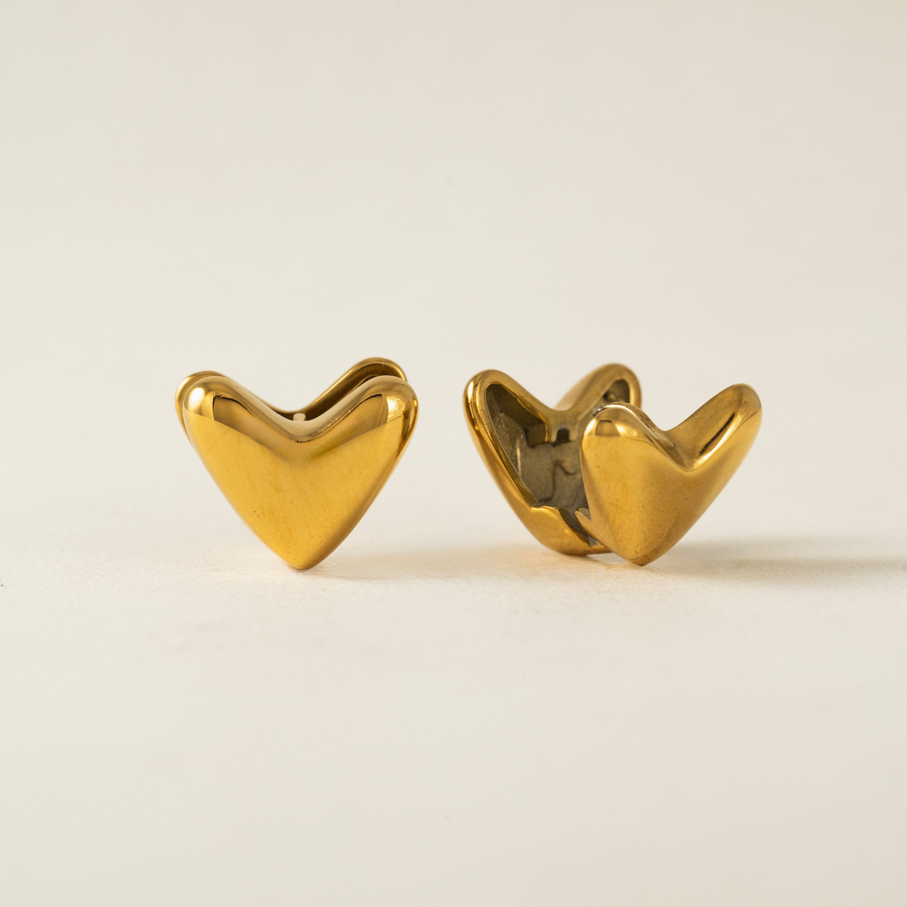 Heart Puff Hoop Earrings - Gold
