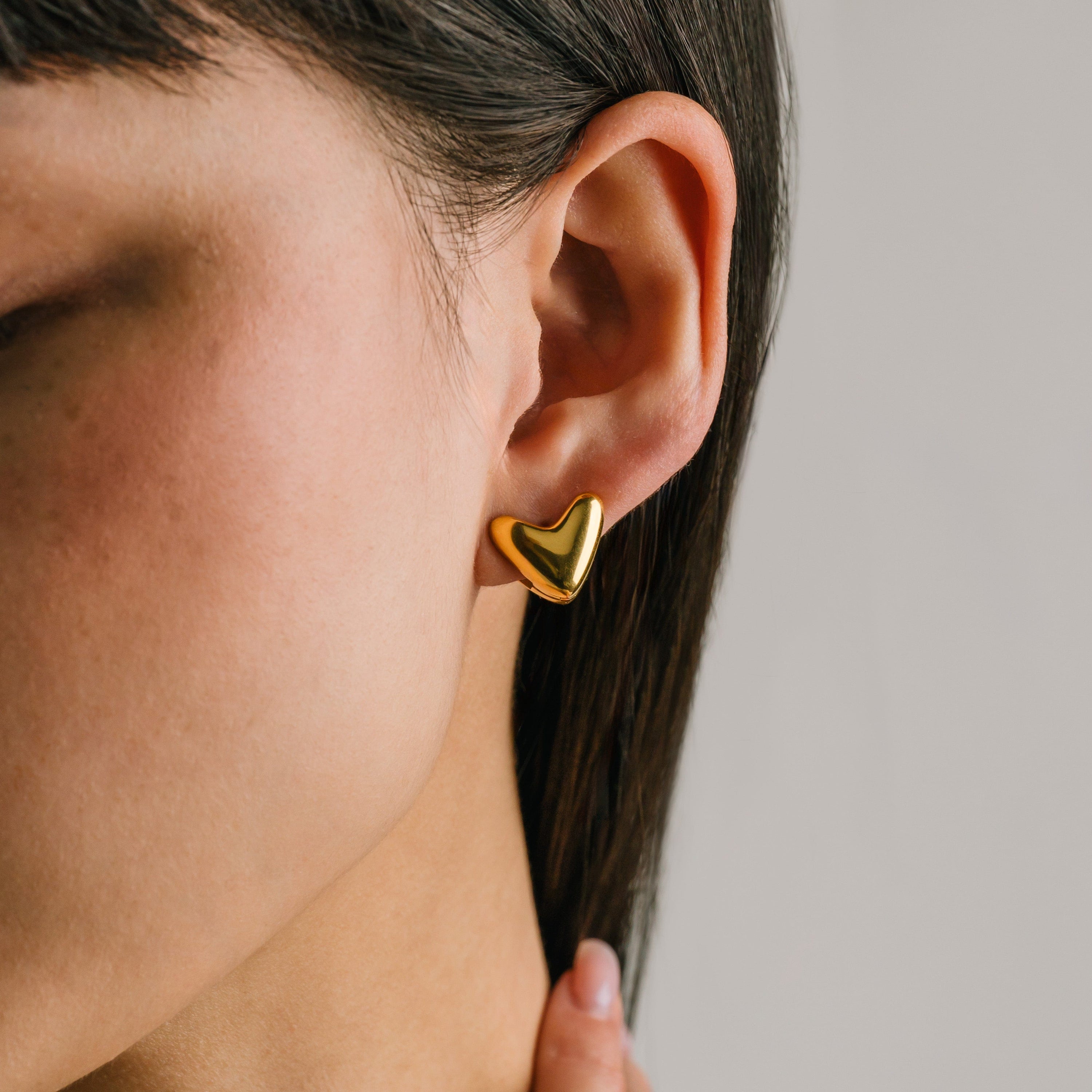 Heart Puff Hoop Earrings - Gold
