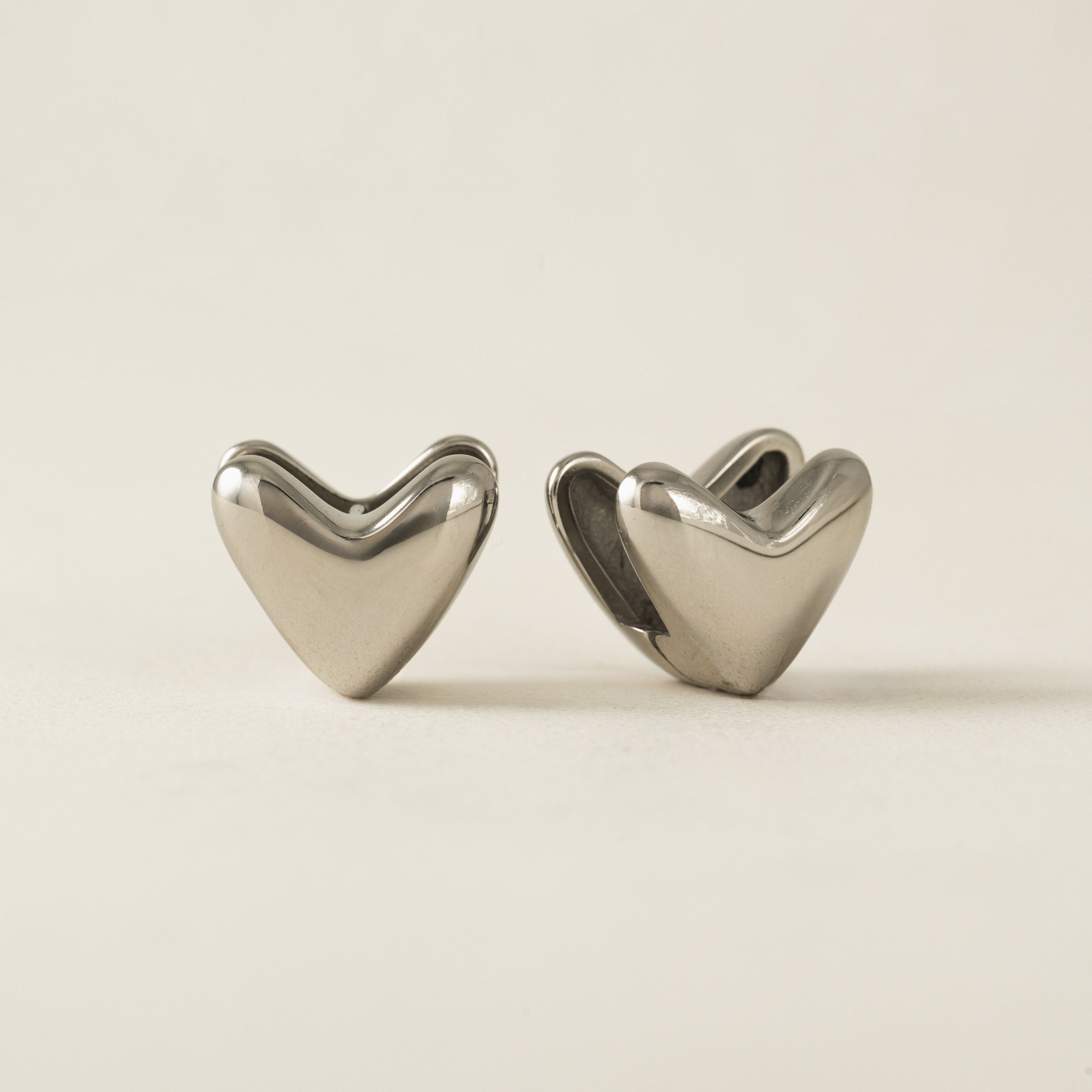 Heart Puff Hoop Earrings - Silver