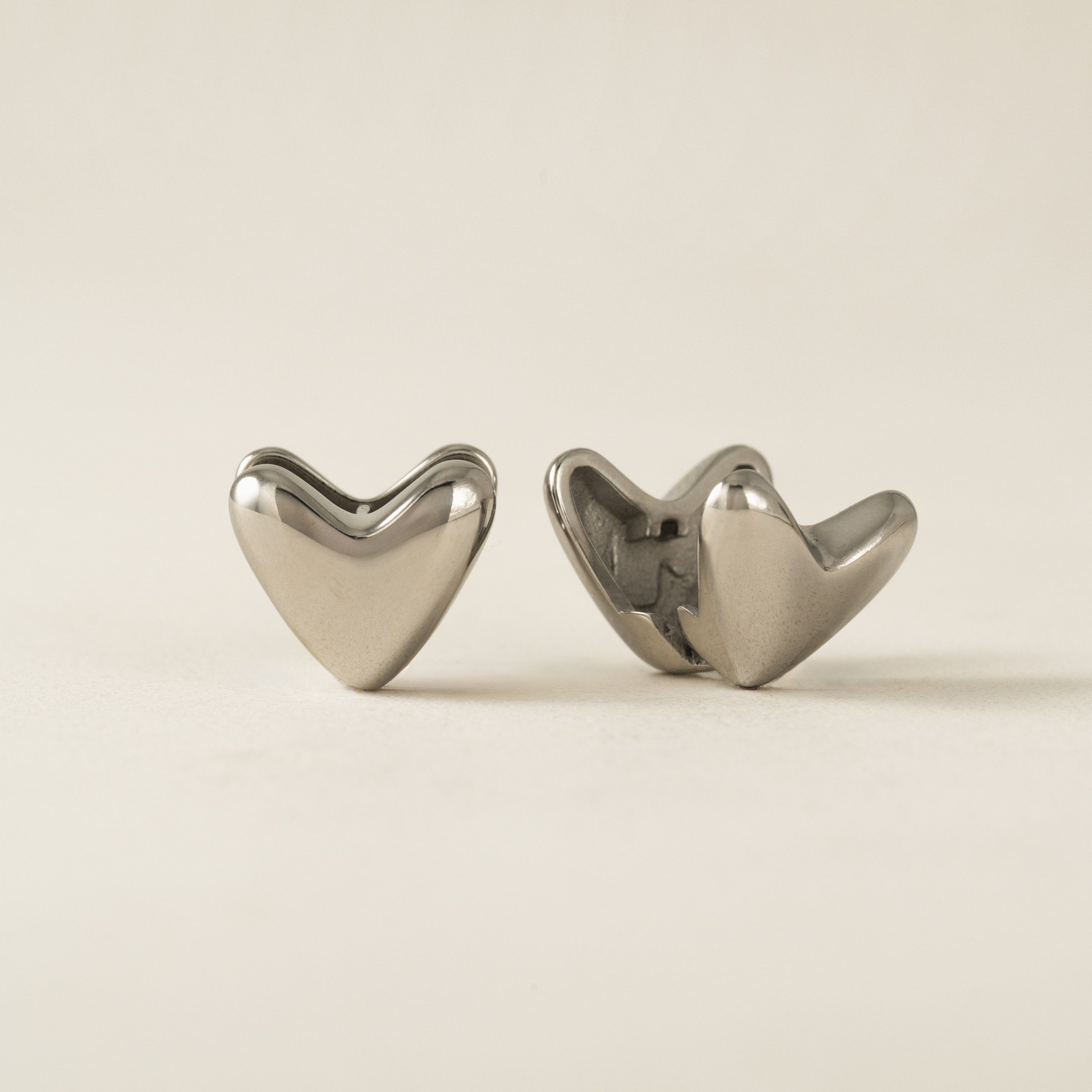 Heart Puff Hoop Earrings - Silver
