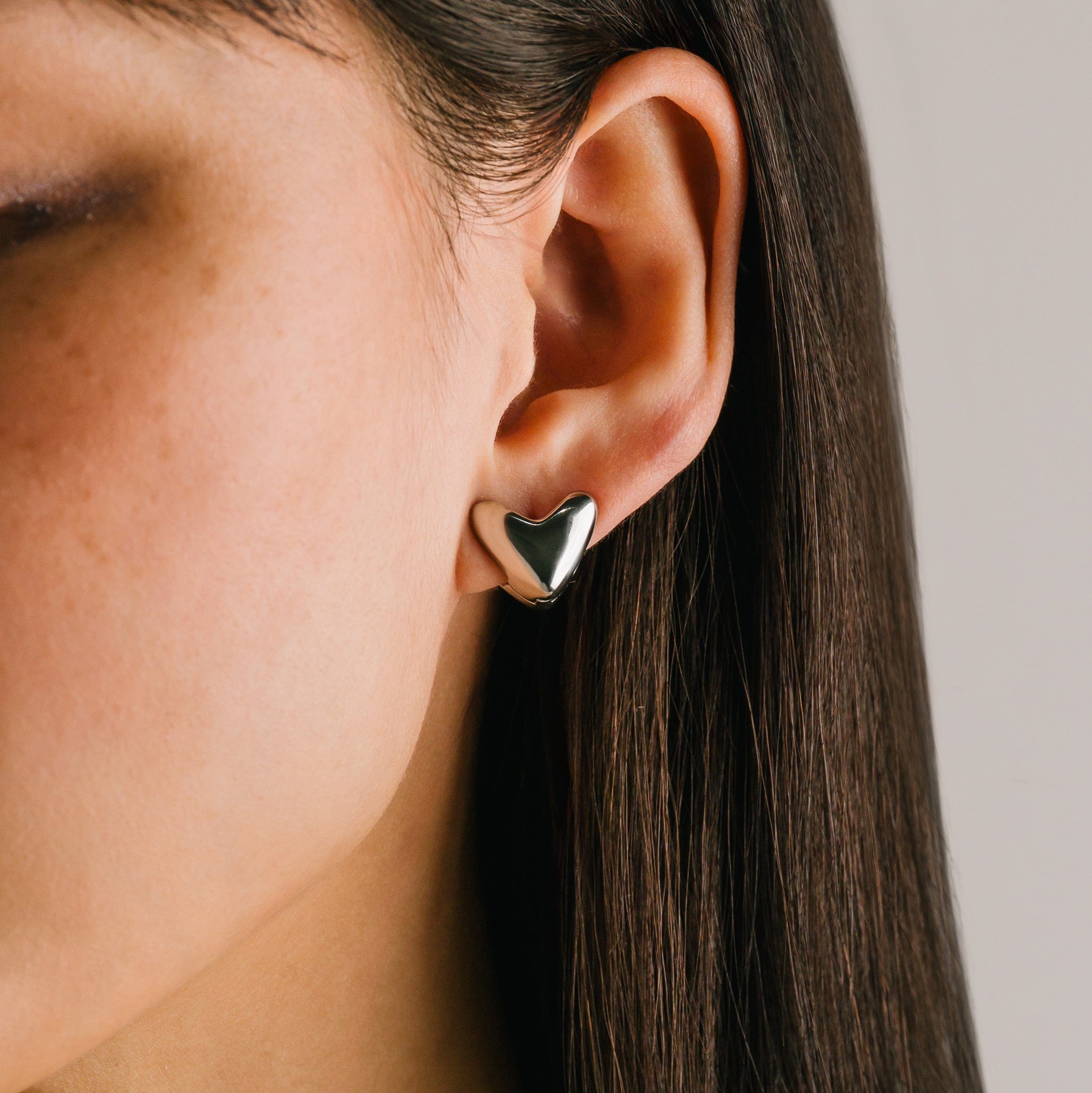 Heart Puff Hoop Earrings - Silver