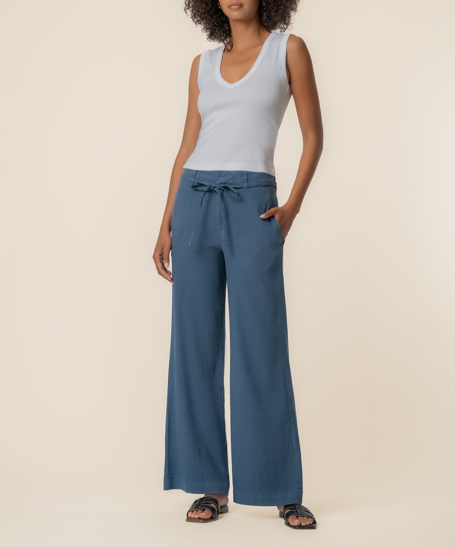 Meg Linen Wide Leg Pant - Coastal Blue