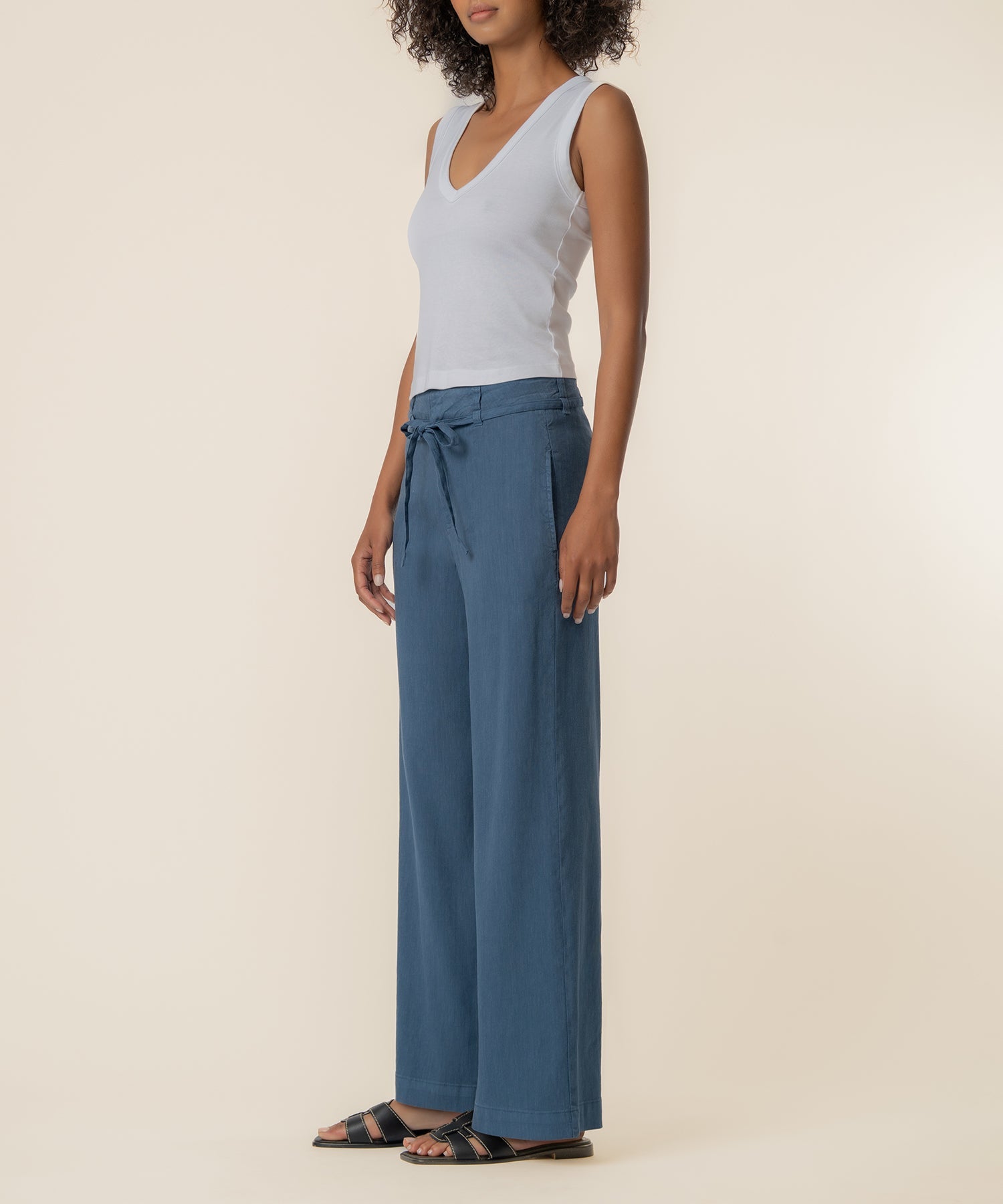 Meg Linen Wide Leg Pant - Coastal Blue