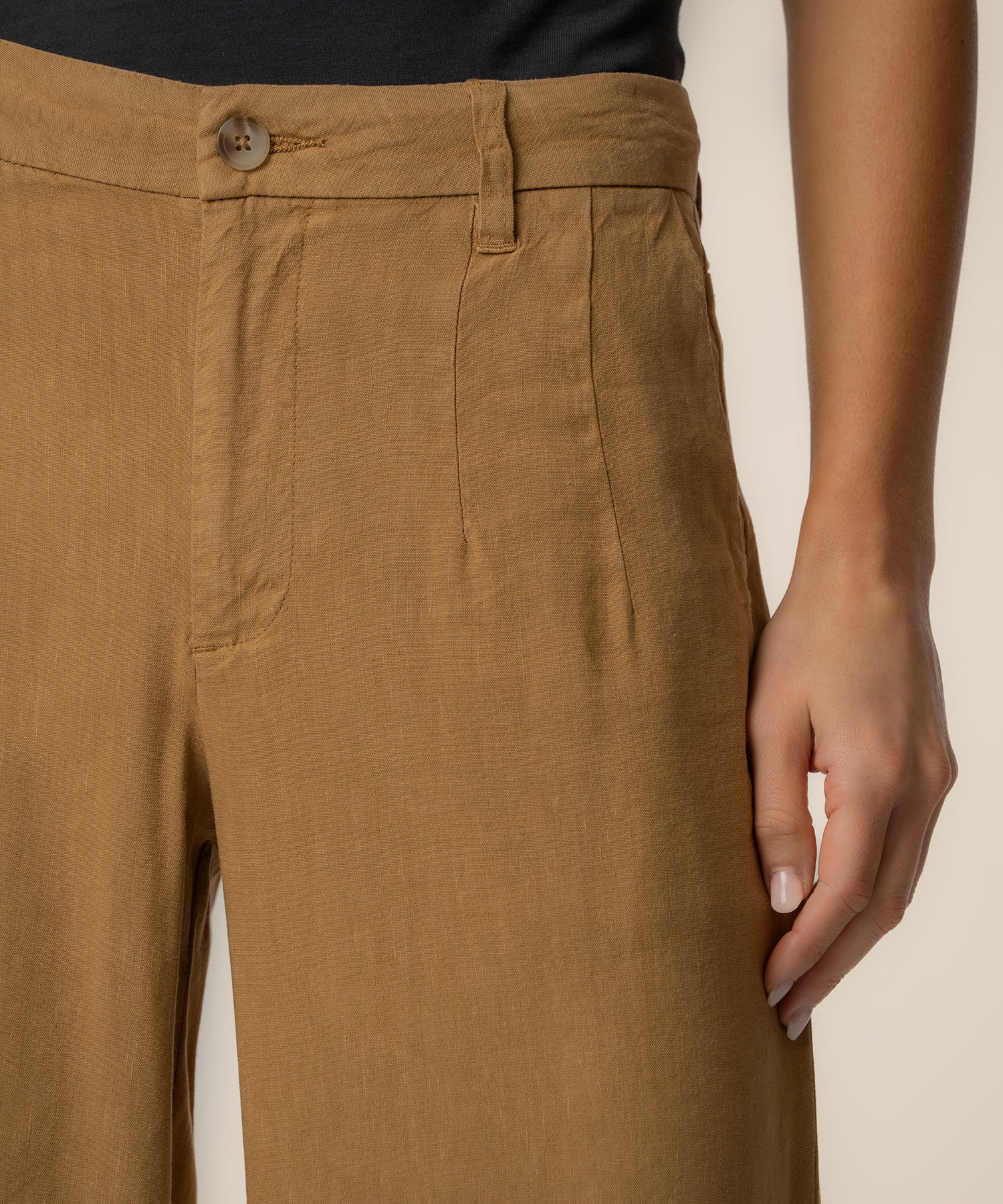 Meg Linen High Rise Wide Straight Leg - Wood