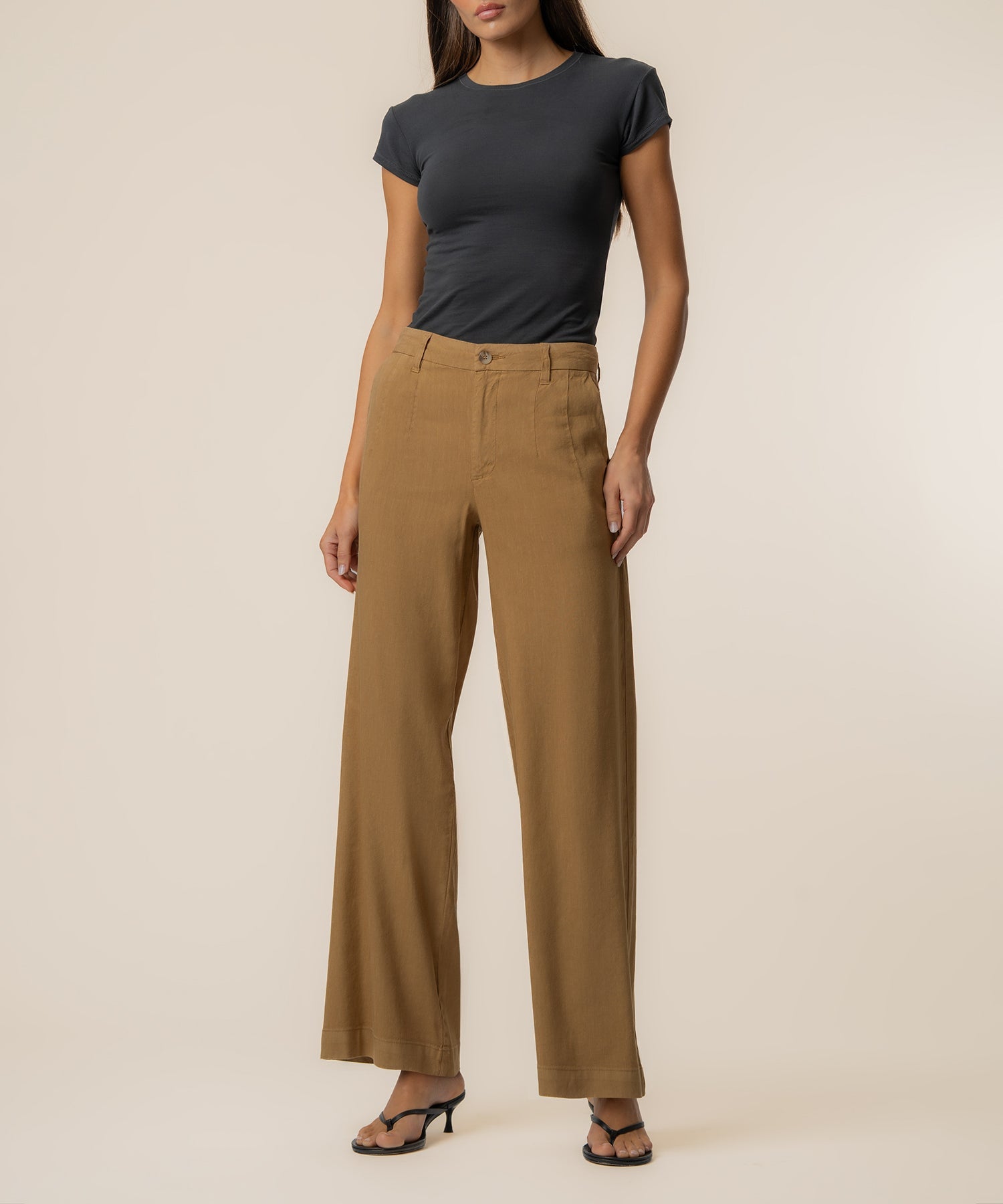 Meg Linen High Rise Wide Straight Leg - Wood