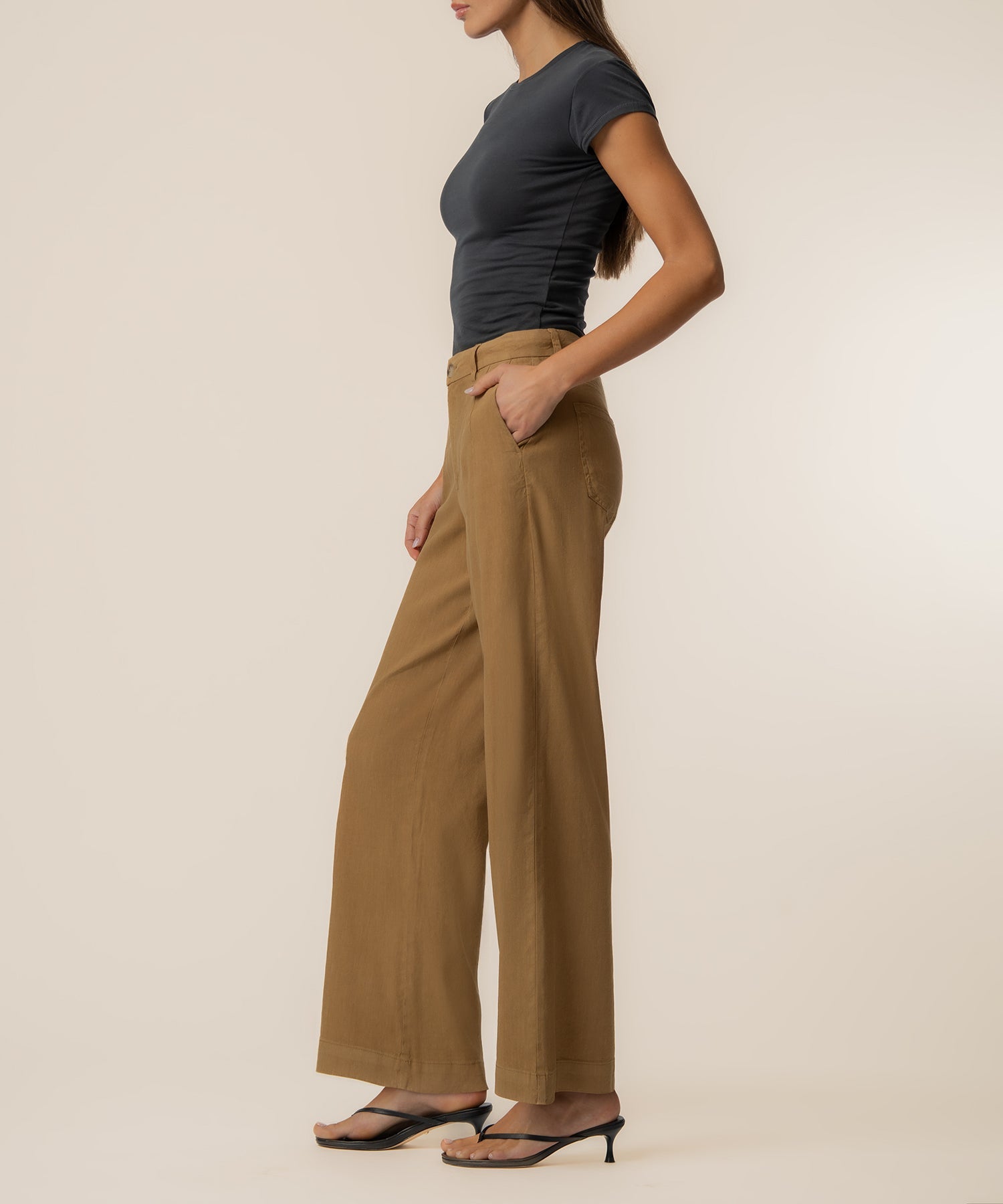 Meg Linen High Rise Wide Straight Leg - Wood