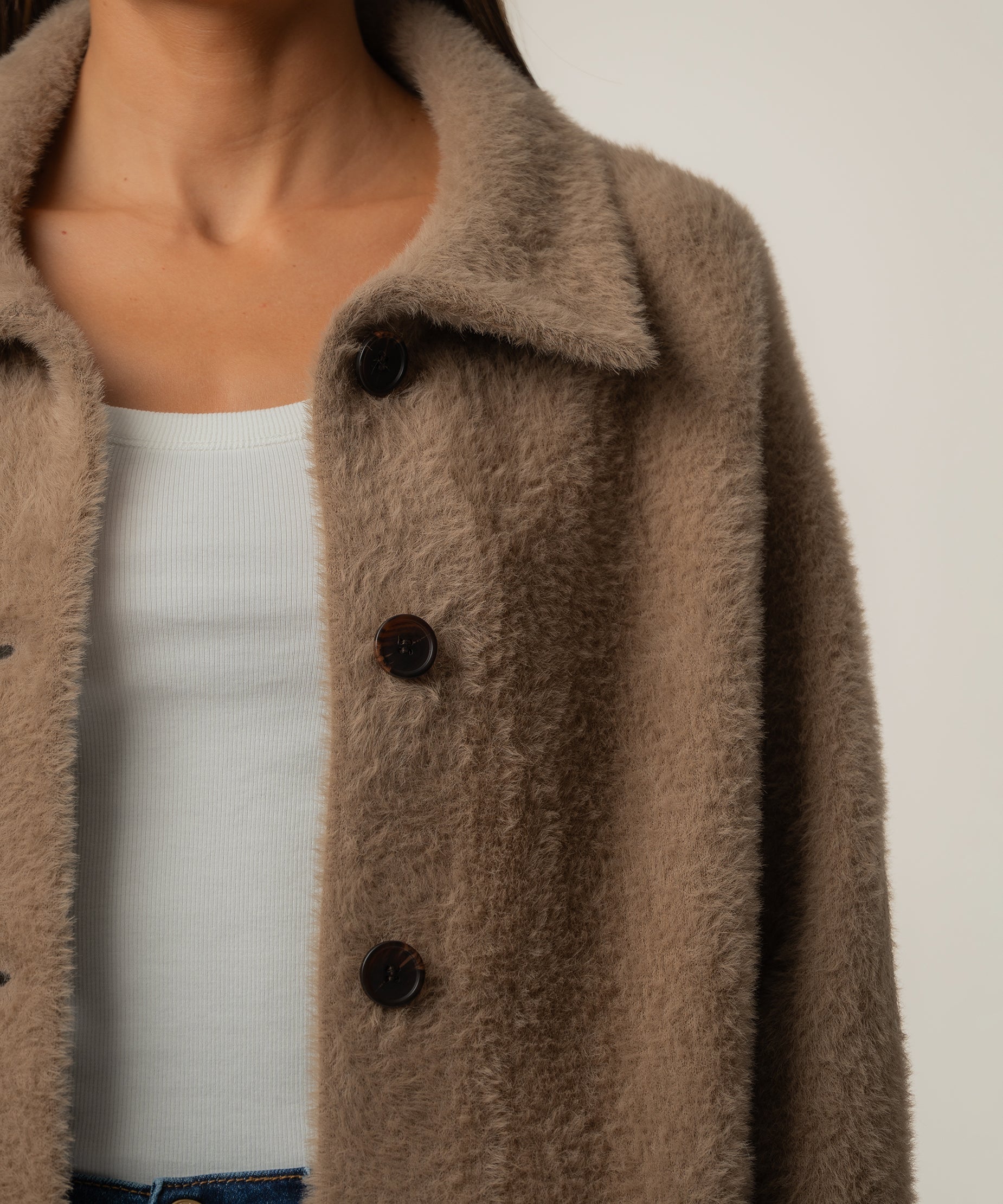 Blythe Long Sweater Jacket in Tan